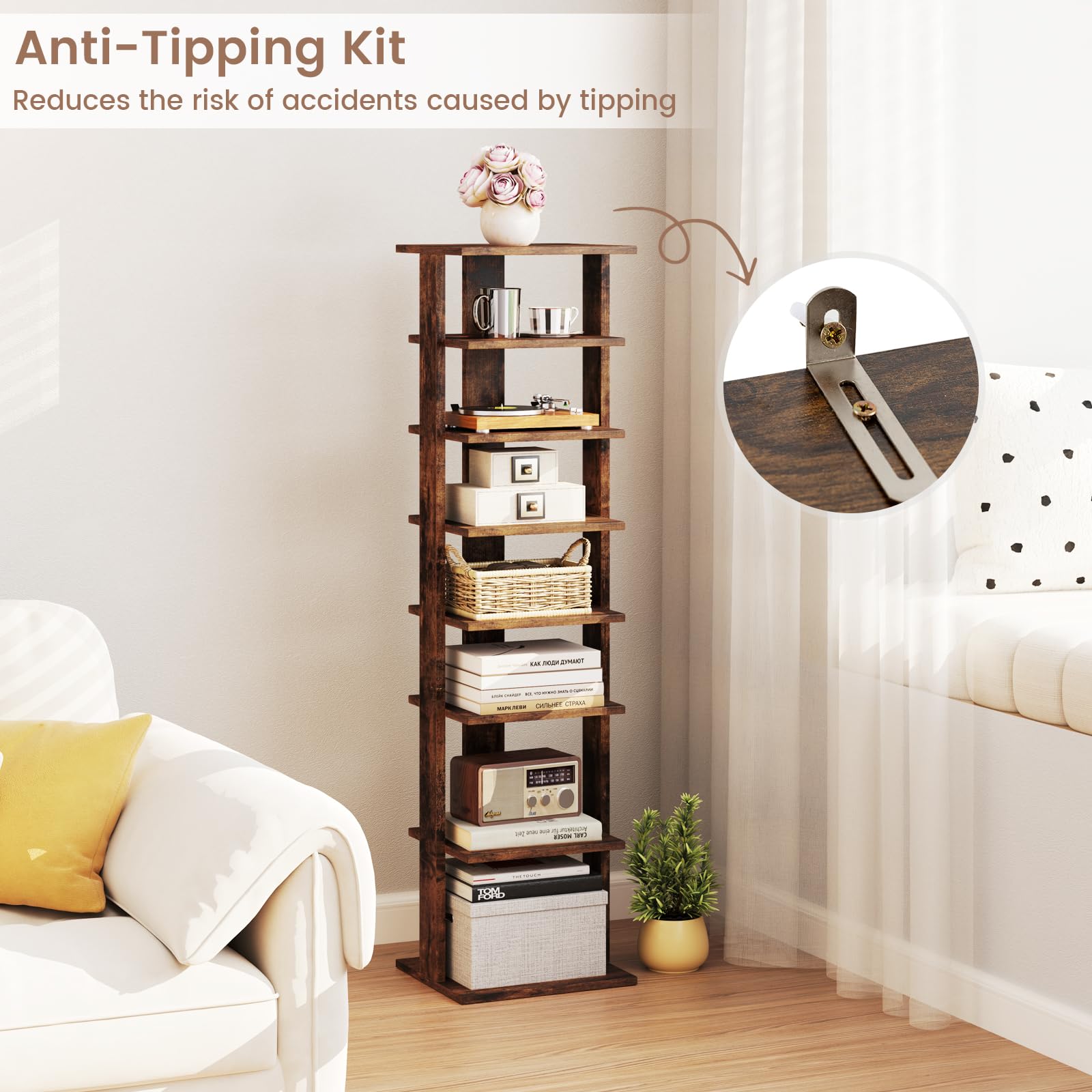 Tangkula 8-Tier Vertical Shoe Rack - Space Saving Corner Shoe Organizer Holds 7 Pairs - Narrow Shoe Storage for Entryway, Front Door or Closet - Perfect for Small Spaces, Apartments & Home Organization