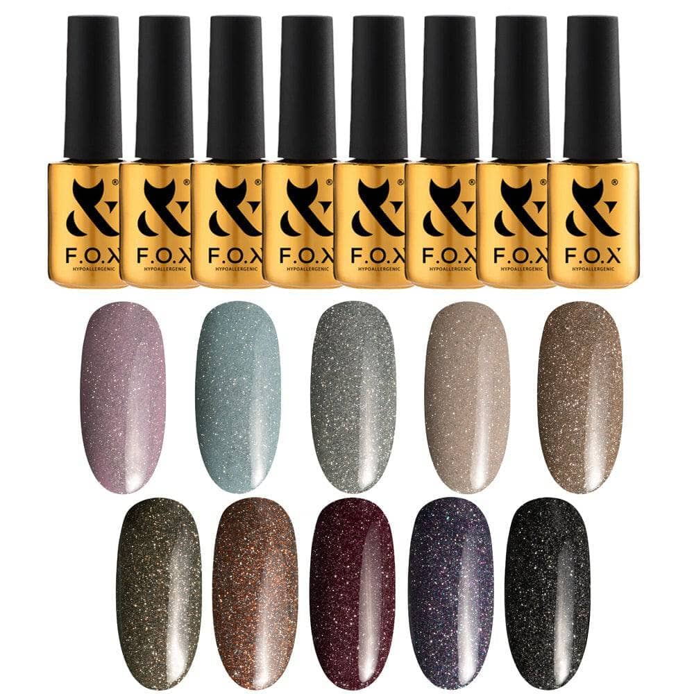 F.O.X Sparkle Collection - Set of 10 Premium Nail Art Glitter Powders for Professional Salon & DIY Manicure at Home - Perfect for Parties, Weddings & Special Occasions