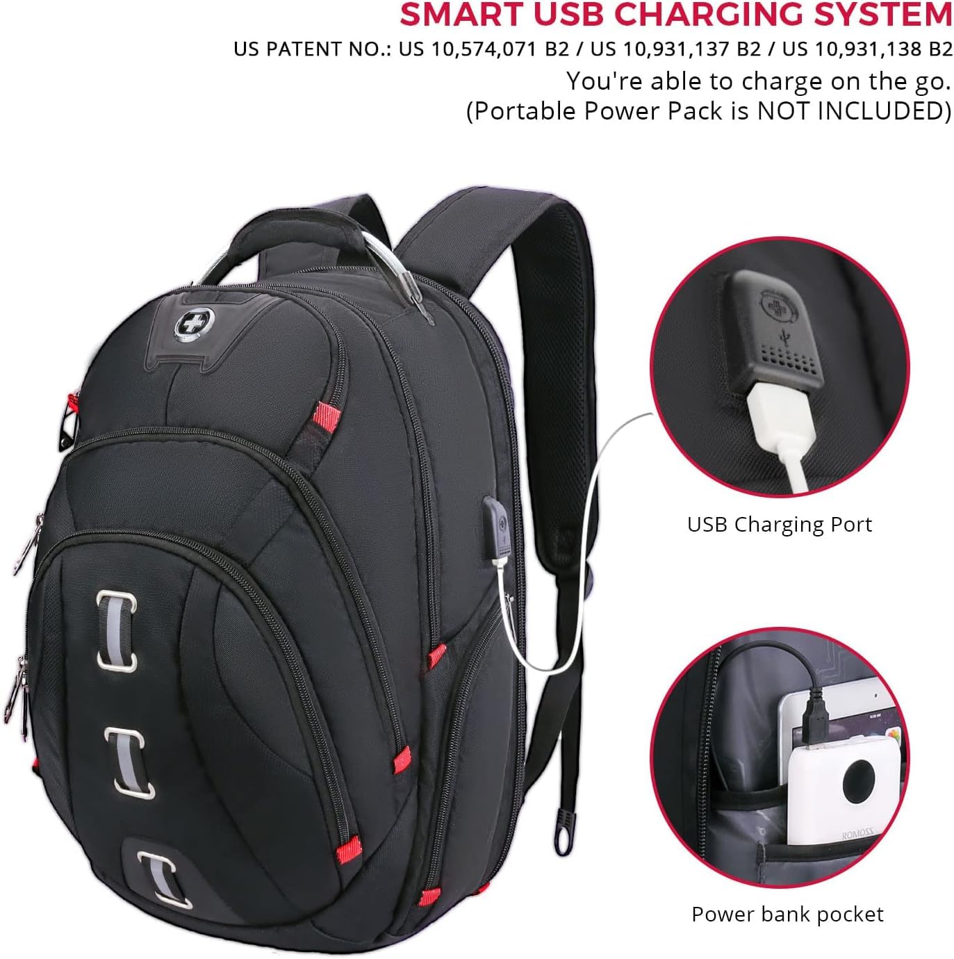 Swissdigital USB Charging Travel Laptop Backpack for Men - Anti-Theft RFID College Backpack Fits 15.6 Inch Notebook - Perfect for Business Travel, Commuting & School Use