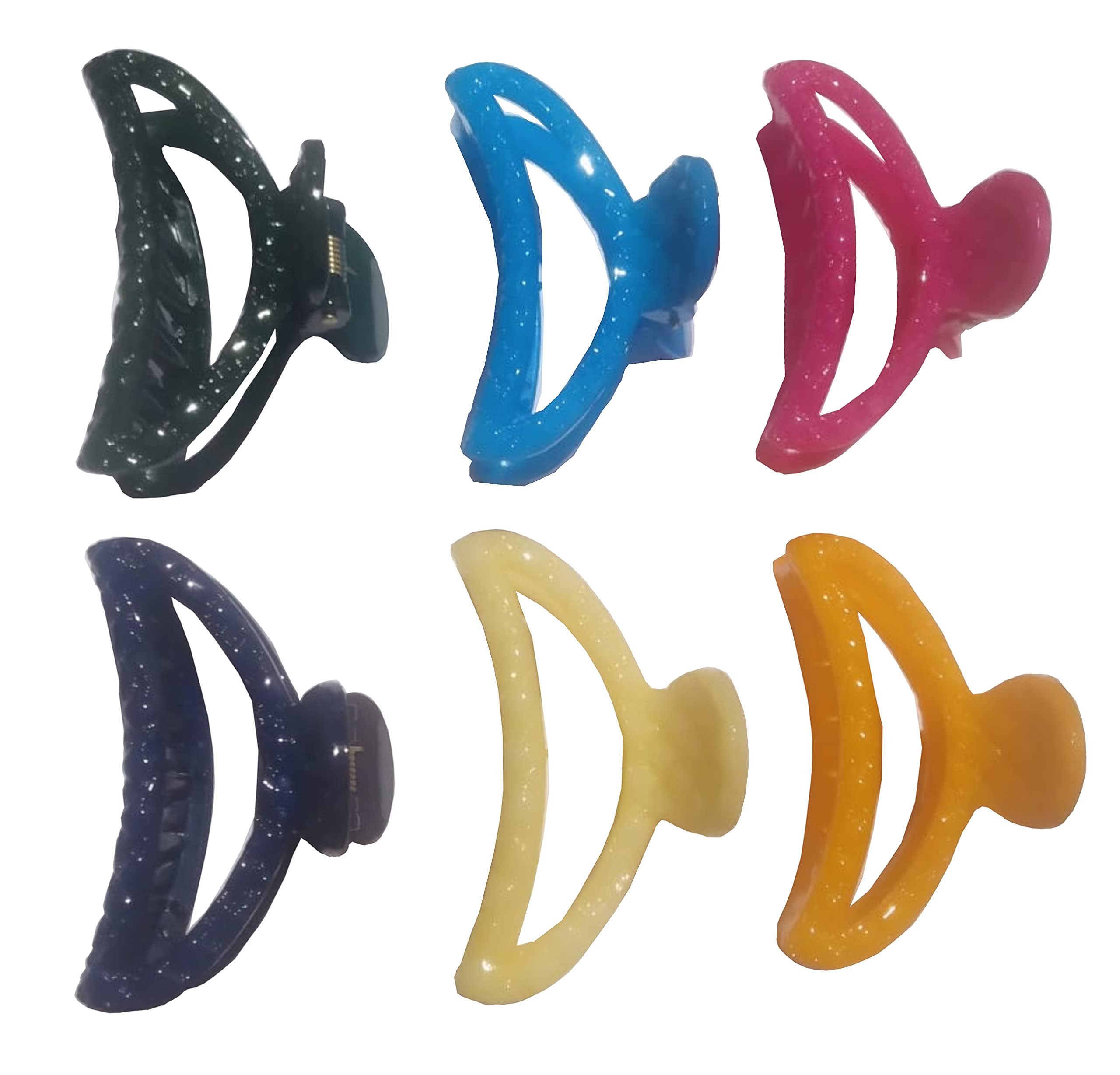 MANODHRUVA 6-Piece Hair Claw Clips for Women - Yellow, Orange, Red, Blue, Black & Green - Strong Hold Hair Clips for Thick Hair, Perfect for Work, Gym, and Everyday Styling