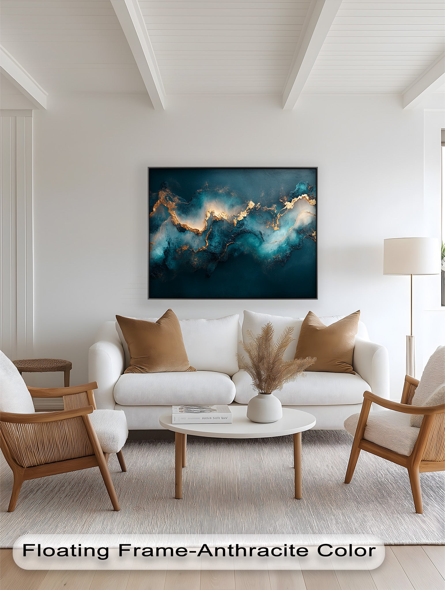 Abstract Blue and Gold Swirls Oil Painting - Modern Luxury Wall Art for Living Room, Bedroom & Office Decor