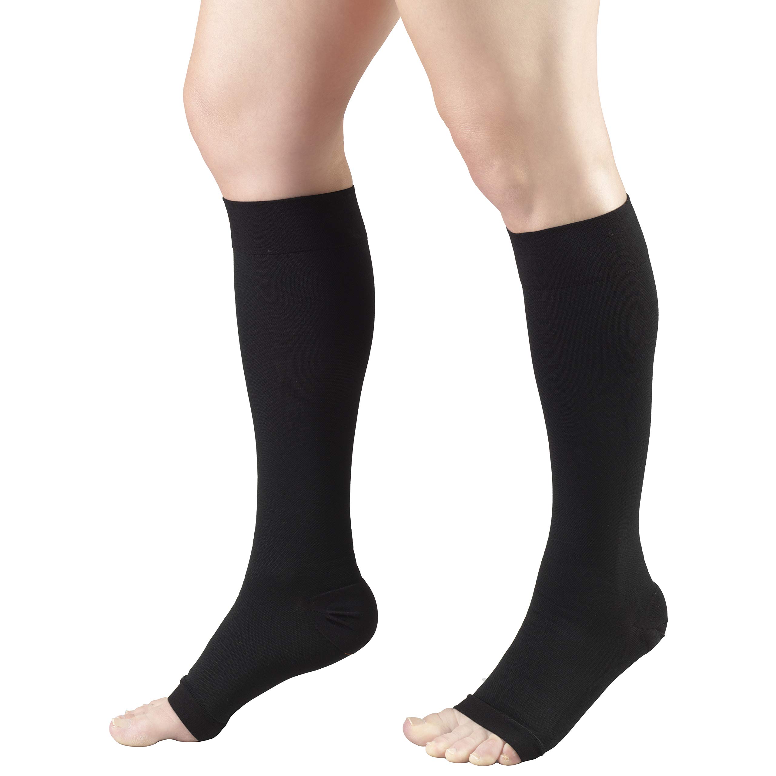 Truform 20-30 mmHg Medical Compression Socks - Aloe Infused Microfiber Knee High Open Toe Stockings for Women & Men (Black, Small) - Ideal for Circulation Support, Varicose Veins & Travel Comfort