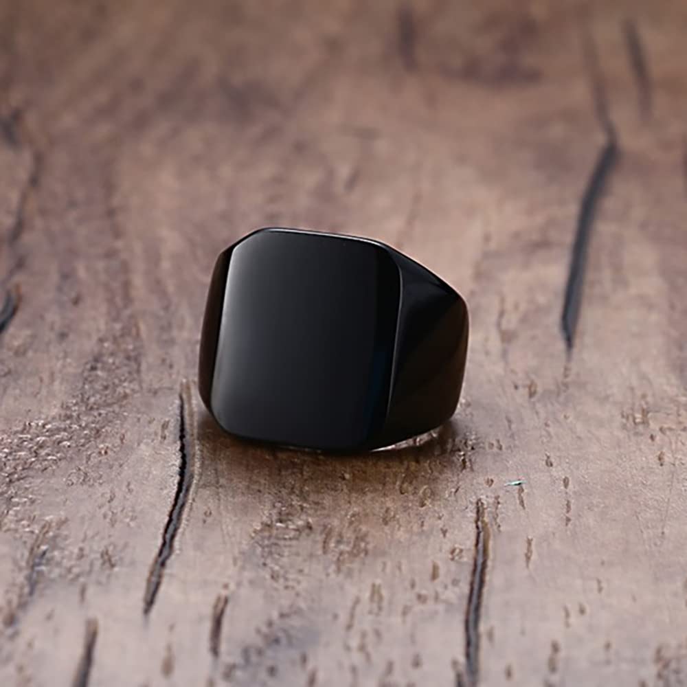 VQYSKO Stainless Steel Signet Rings for Men & Women - Solid Polished Biker Ring in Silver, Gold & Black | Perfect Gift for Dad, Boyfriend & Loved Ones (Sizes 4-15) | Ideal for Weddings, Parties & Everyday Wear