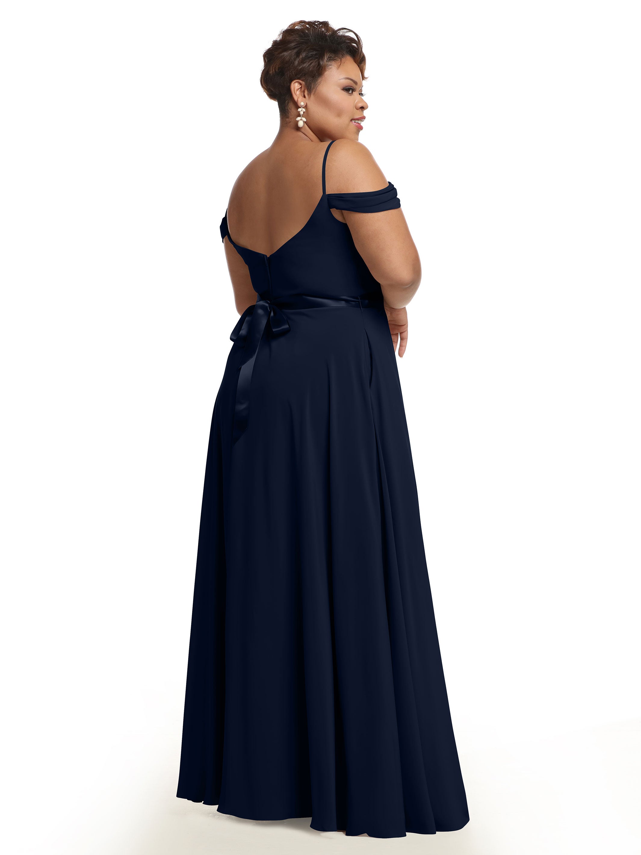 Elegant Off-The-Shoulder Stretch Chiffon A-Line Bridesmaid Dress with Sash - Perfect for Weddings, Formal Events & Special Occasions