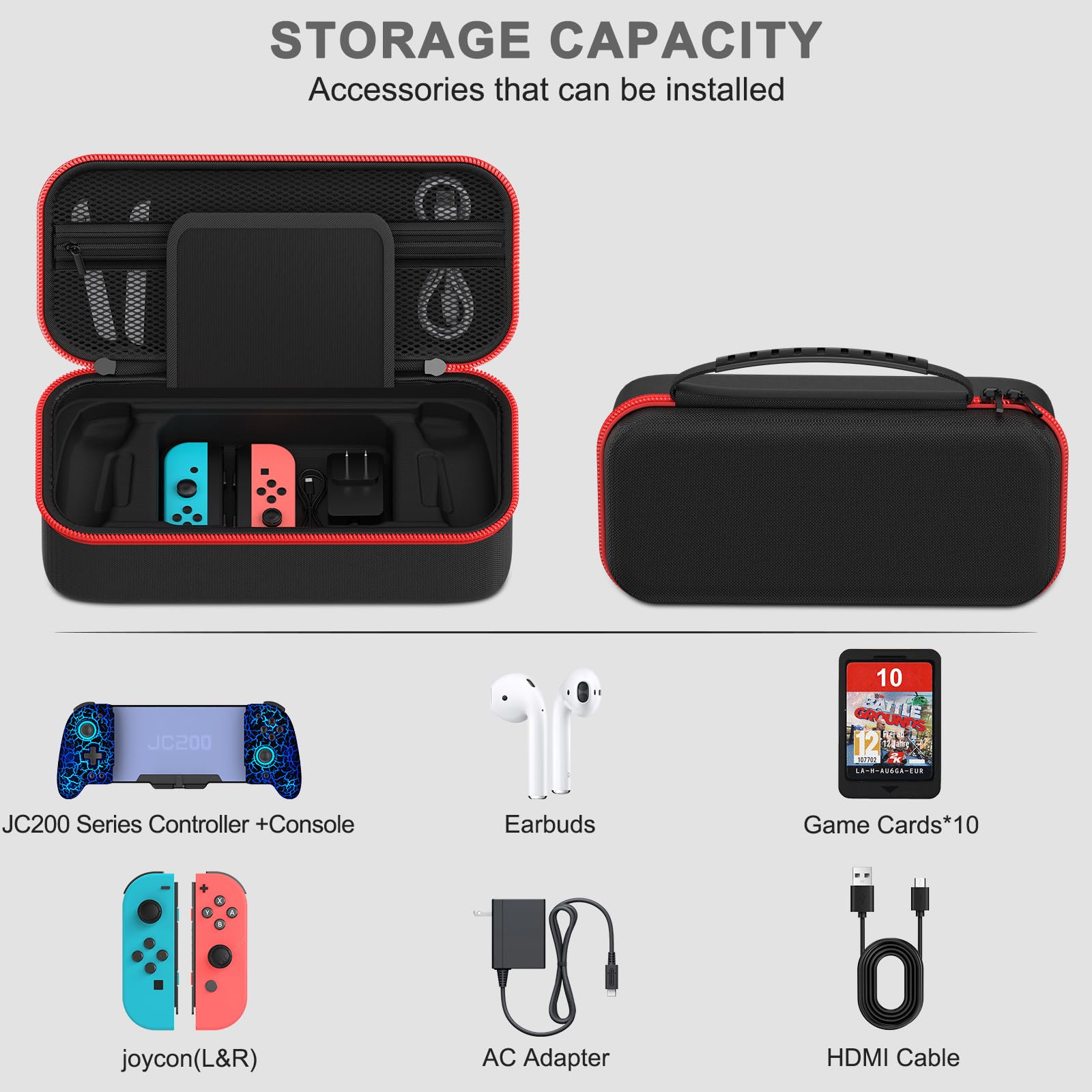 Premium Custom Hard Shell Travel Case for JC200 & JC201 Switch Controllers - Protective Storage Organizer with Large Capacity for Nintendo Switch Console, AC Adapter, Headset & 10 Game Cards - Perfect for Gaming On-The-Go & Travel Protection