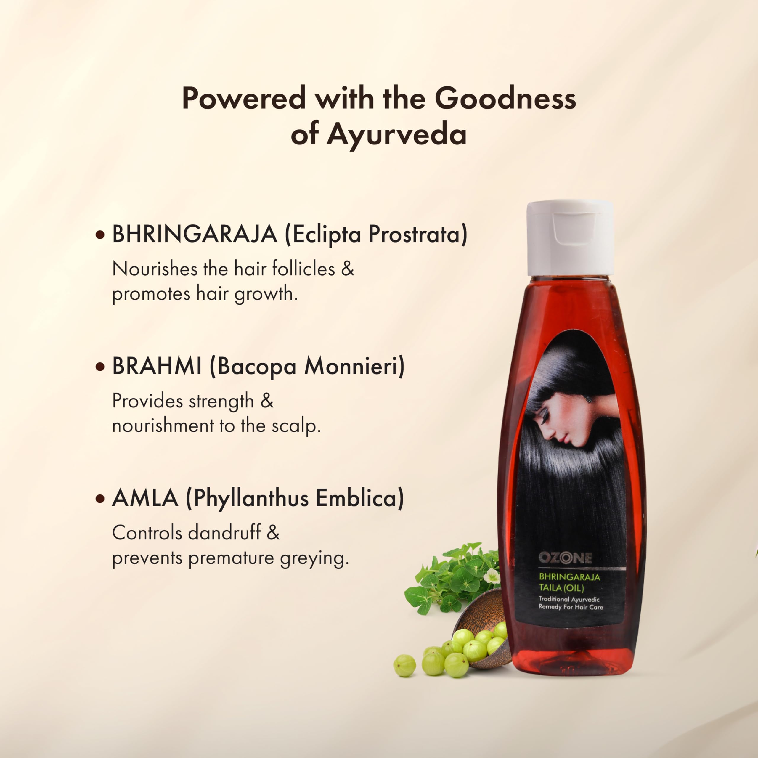 Ozone Bhringaraja Hair Oil - 100% Pure Natural Ayurvedic Oil for Hair Growth | Paraben & Sulfate Free | Reduces Hair Damage & Controls Hair Fall | 100ml | Perfect for Daily Hair Care & Scalp Massage