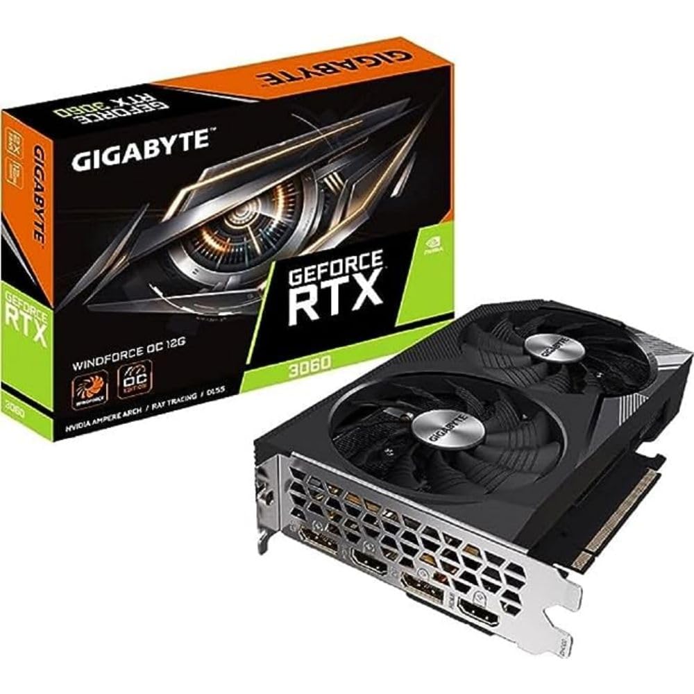 Gigabyte NVIDIA GeForce RTX 3060 WINDFORCE OC V2 12GB GDDR6 Gaming Graphics Card - 192-bit, PCI-E 4.0, 1792MHz, Dual DP 1.4 & HDMI 2.1, Ampere Architecture - Perfect for 1440p Gaming, VR & Content Creation