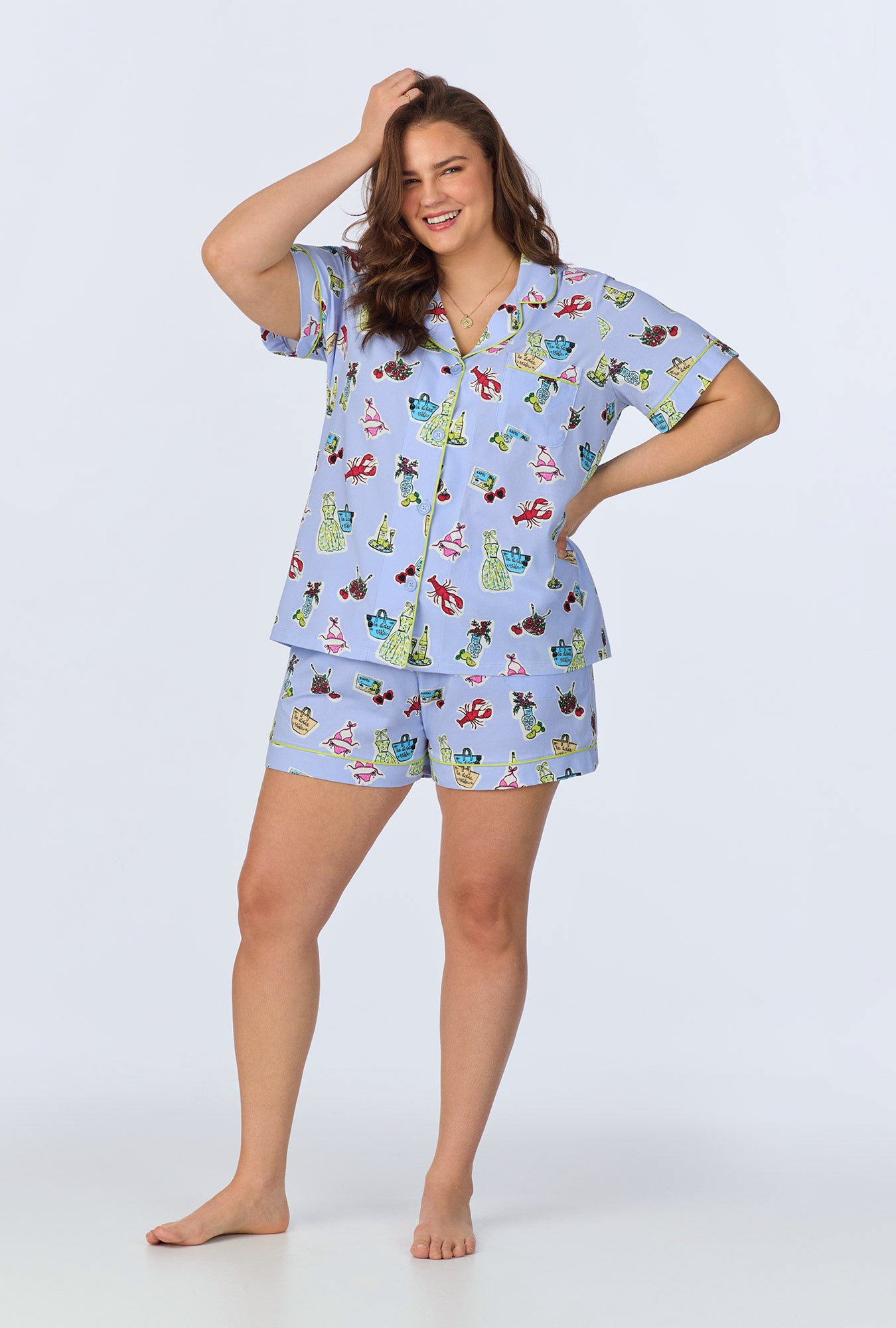 Women's Island Life Short Sleeve Classic Stretch Jersey Pajama Set - Soft & Comfortable Sleepwear for Summer Nights, Beach Vacations & Relaxing at Home