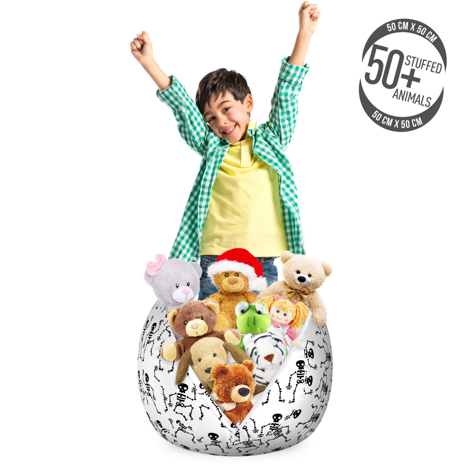 Ambesonne Funny Dancing Skeletons Storage Toy Bag Chair - Washable Stuffed Animal Organizer, Small Size Charcoal Grey & White - Perfect for Kids' Room, Playroom & Toy Organization