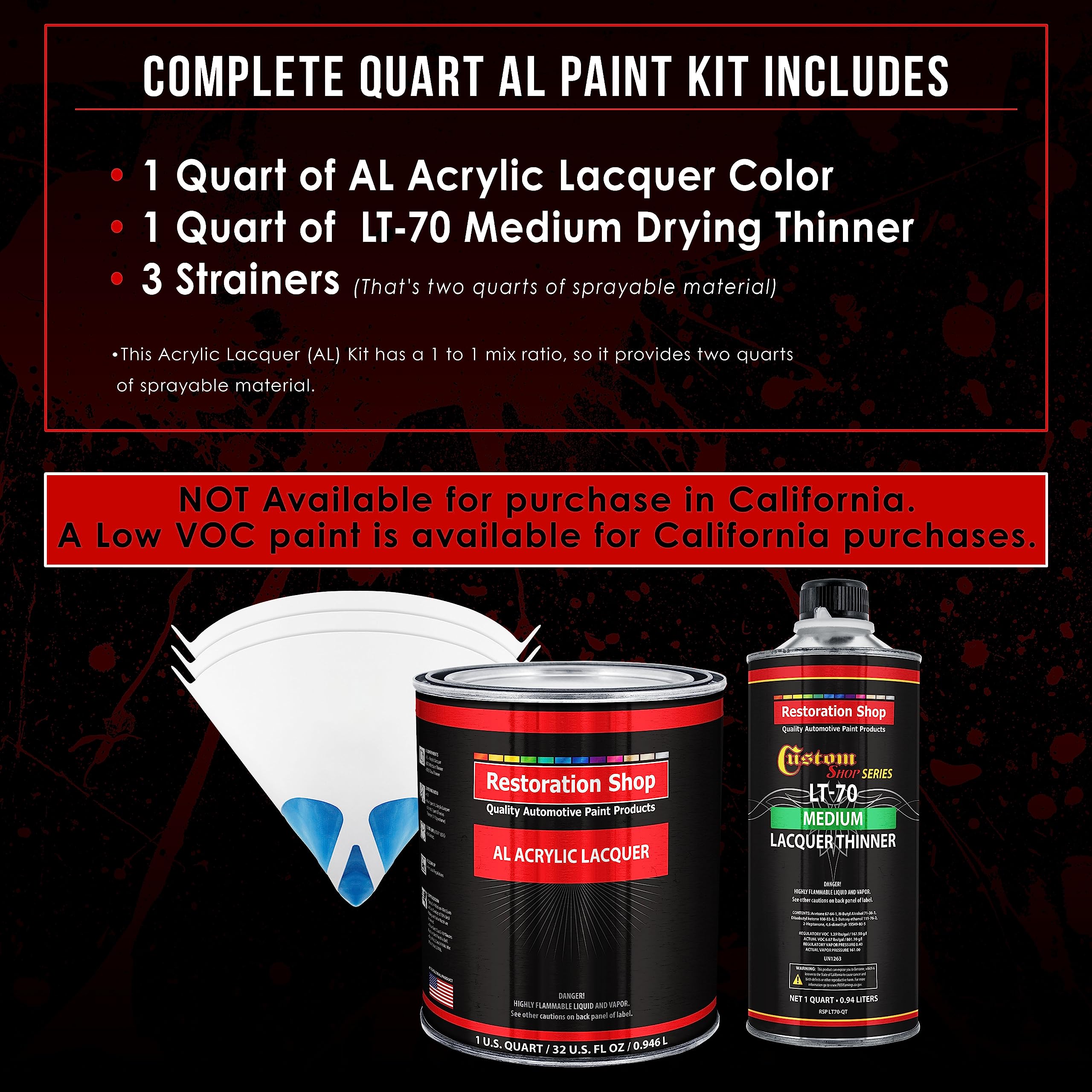 Restoration Shop - Charcoal Gray Firemist Acrylic Lacquer Auto Paint Kit (1 Quart) with Medium Thinner - High Gloss Professional Finish for Cars, Trucks, Guitars & Furniture - Perfect for DIY Auto Restoration & Custom Refinishing Projects
