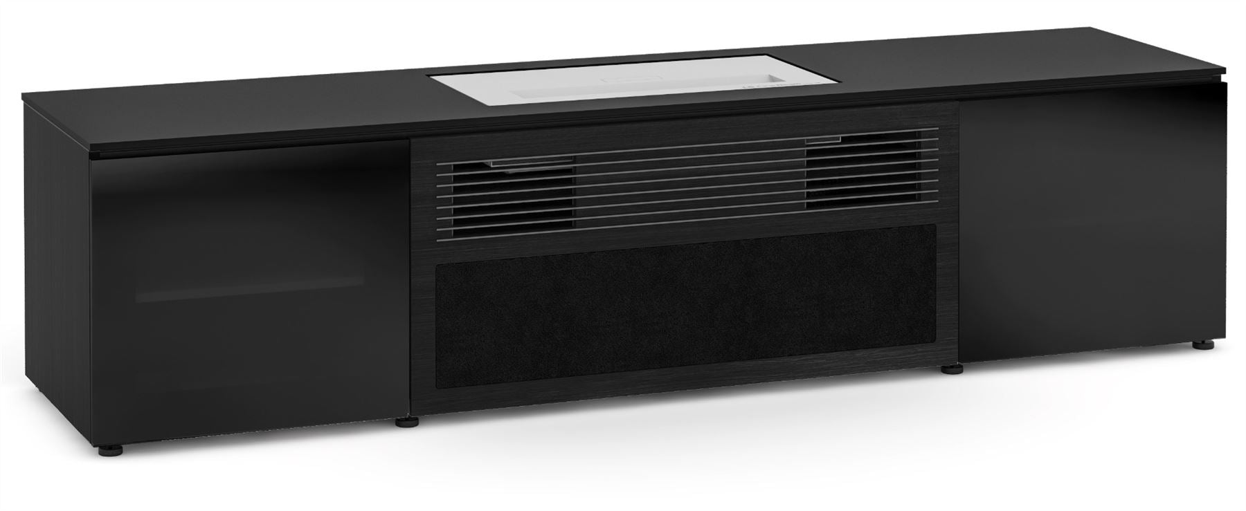 Oslo 245S Cabinet for LG UST Projector - Black Oak Sides & Black Glass Doors | Home Theater Storage & Media Console for Living Room