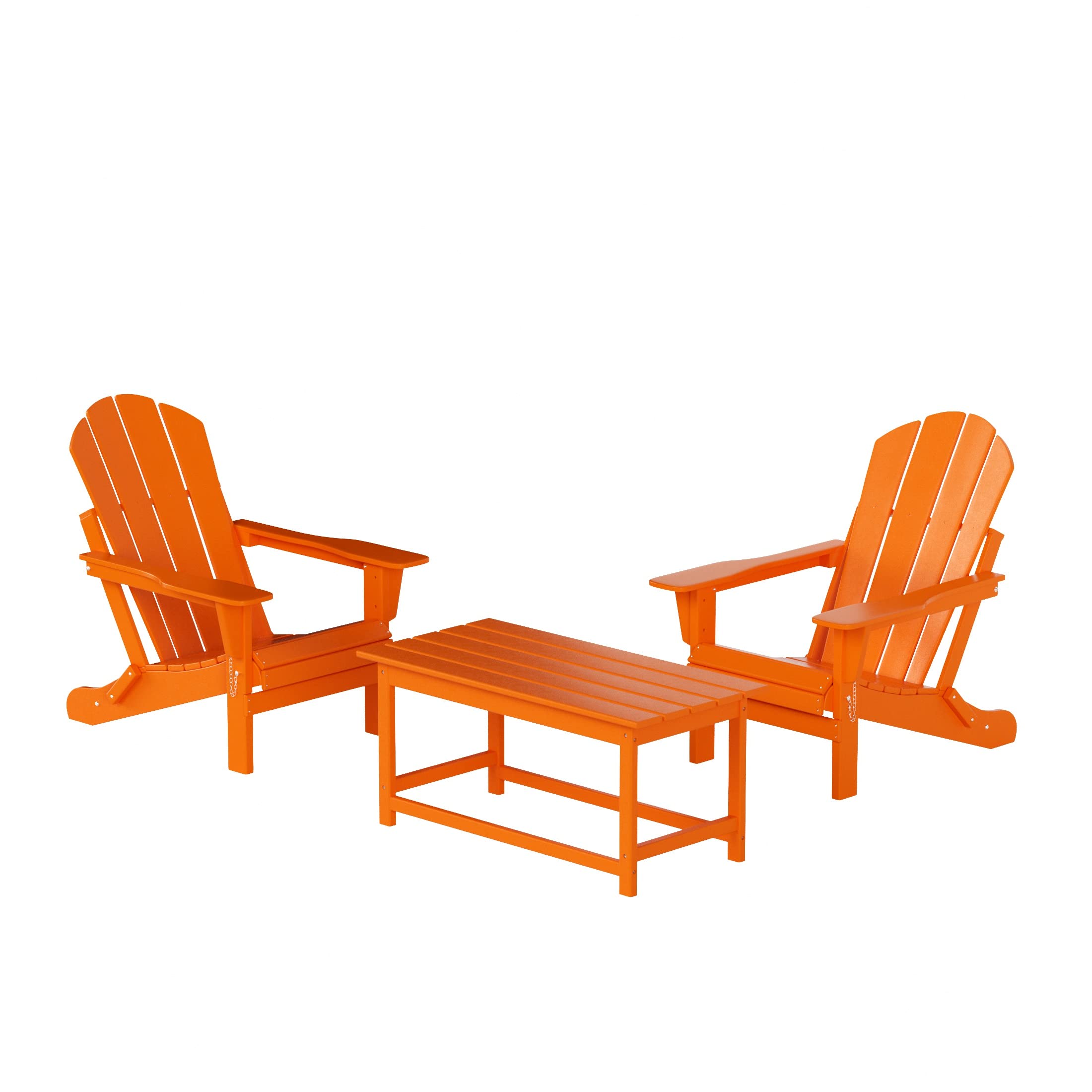 WestinTrends Malibu 3-Piece Outdoor Patio Furniture Set - All-Weather Plastic Adirondack Chairs (Set of 2) with Coffee Table for Porch, Lawn & Backyard - Orange | Perfect for Outdoor Relaxation, Garden Decor & Poolside Lounging