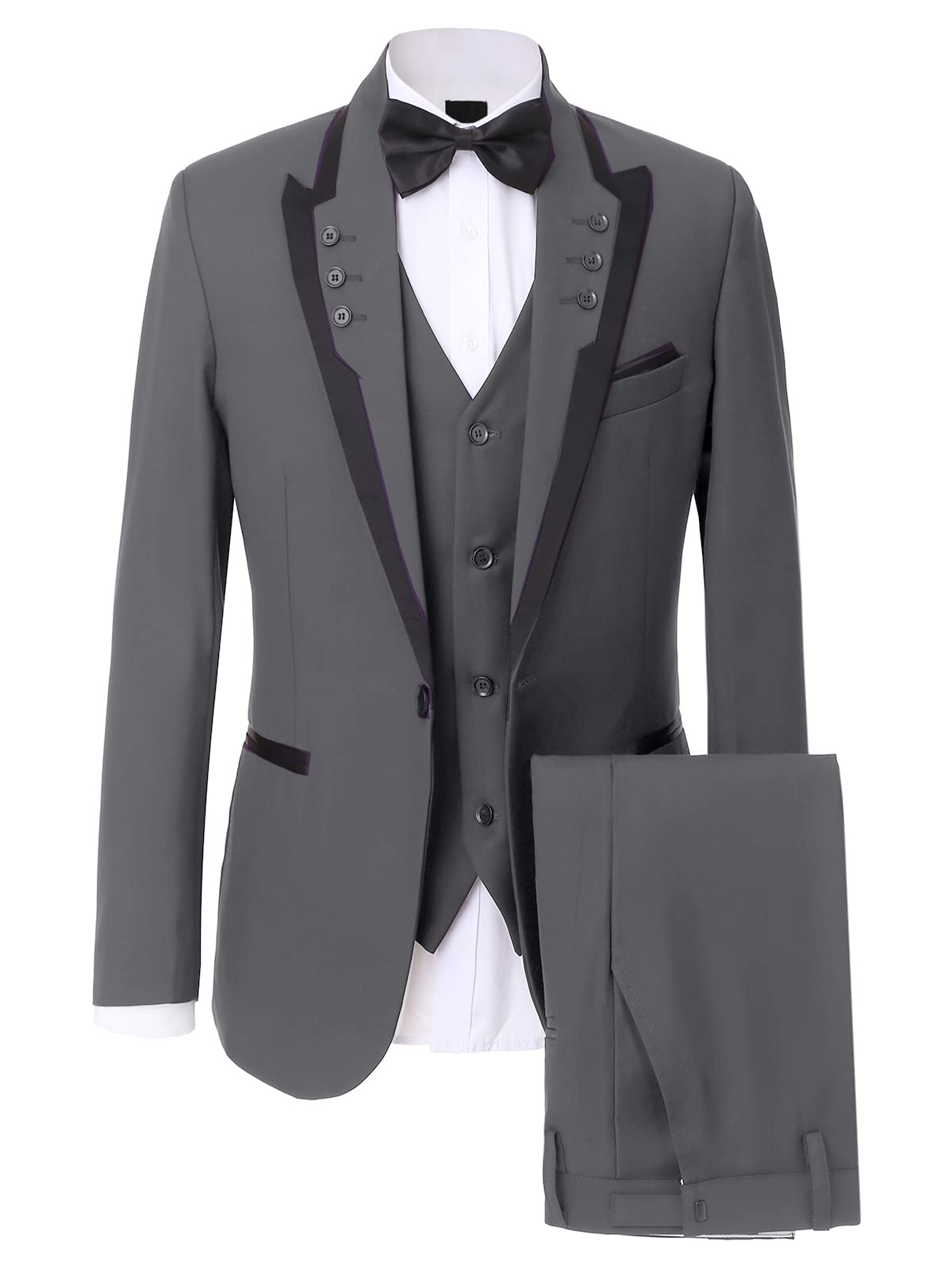 GATMSTZ Men's Slim Fit 3-Piece Business Suit Set - Navy Blue One-Button Blazer with Vest & Dress Pants for Formal Occasions, Weddings & Office Wear