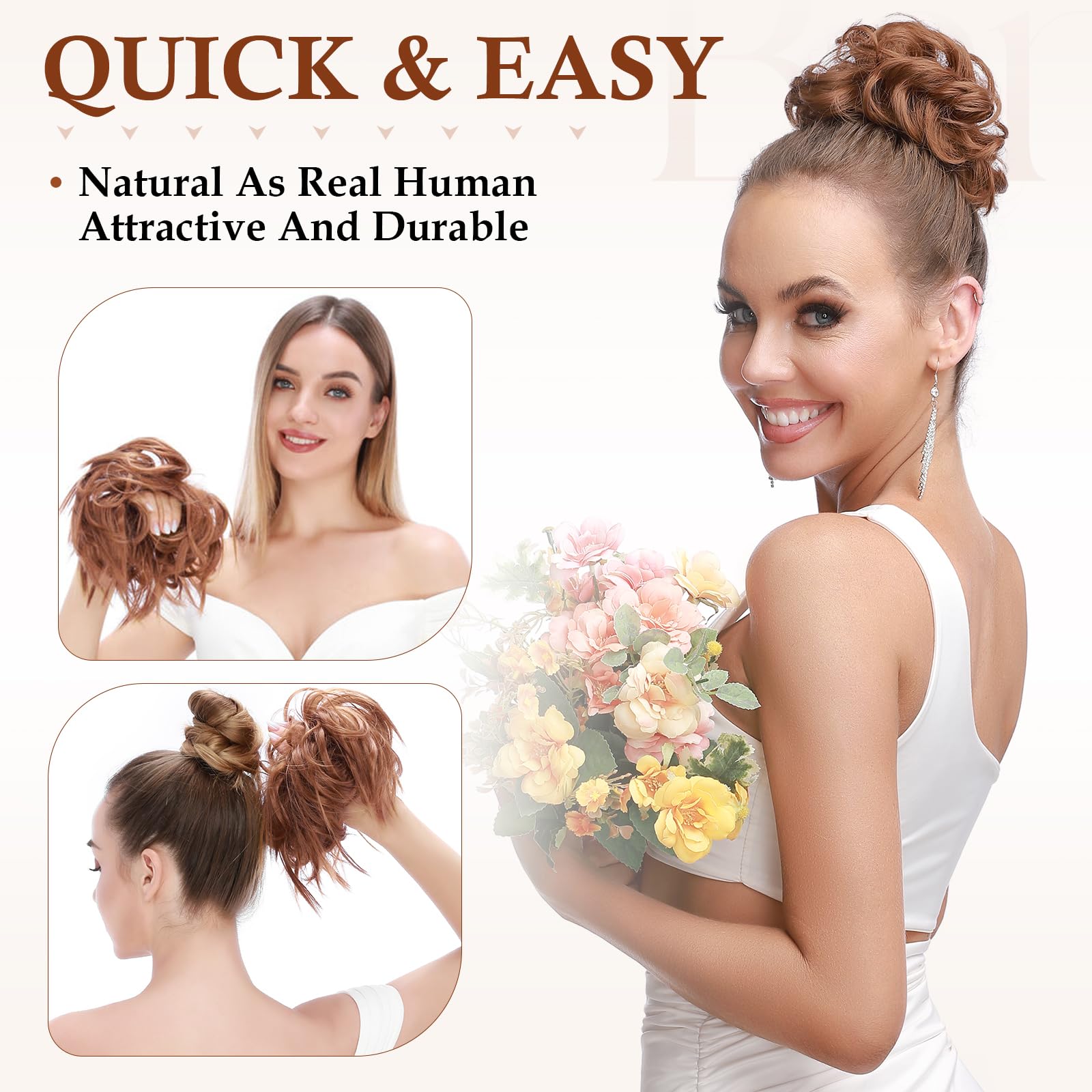 Benehair Messy Bun Hair Piece for Women - Fluffy Wavy Synthetic Chignon with Elastic Band (Ash Blonde, 1pc 25g) | Perfect for Updos, Ponytails & Everyday Hairstyles