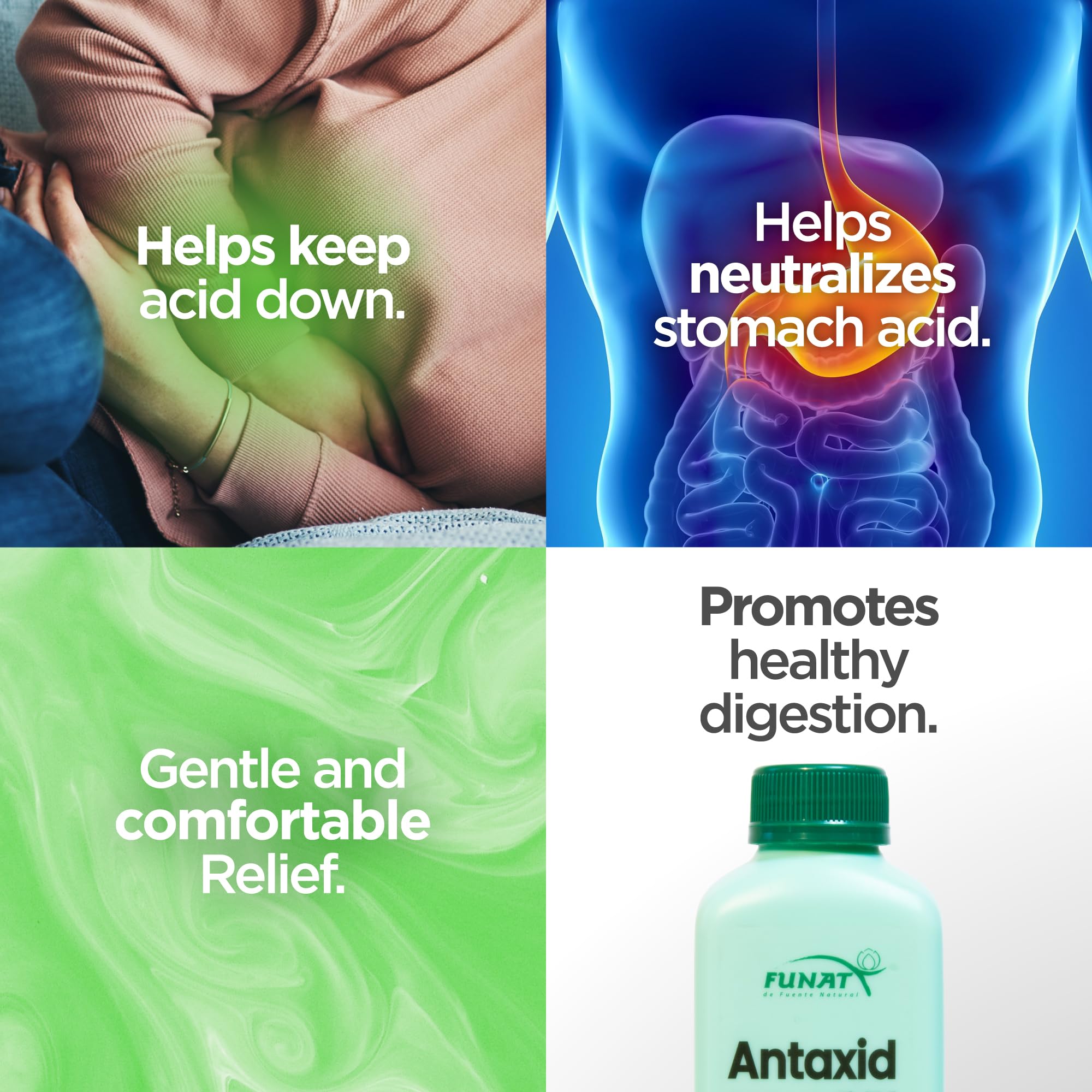 FUNAT Antacid Liquid Suspension with Calendula, Mint & Colloidal Clay - Fast Relief for Acid Reflux, Heartburn & Bloating - 8 oz - Perfect for After Meals & Nighttime Digestive Comfort