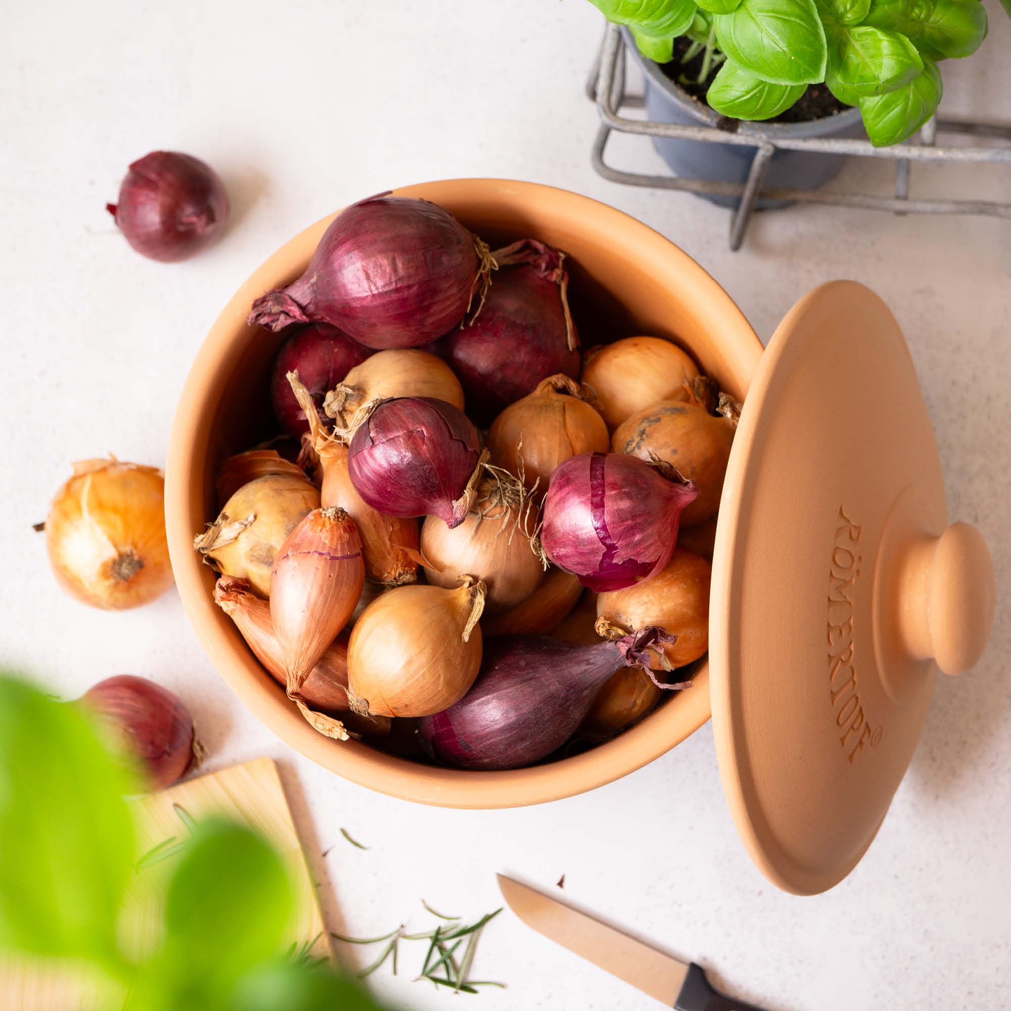 Römertopf Clay Storage Jar for Onions - 1.5L (415 05) | Airtight Kitchen Container for Garlic, Potatoes & Vegetables | Perfect for Pantry Organization & Fresh Food Preservation