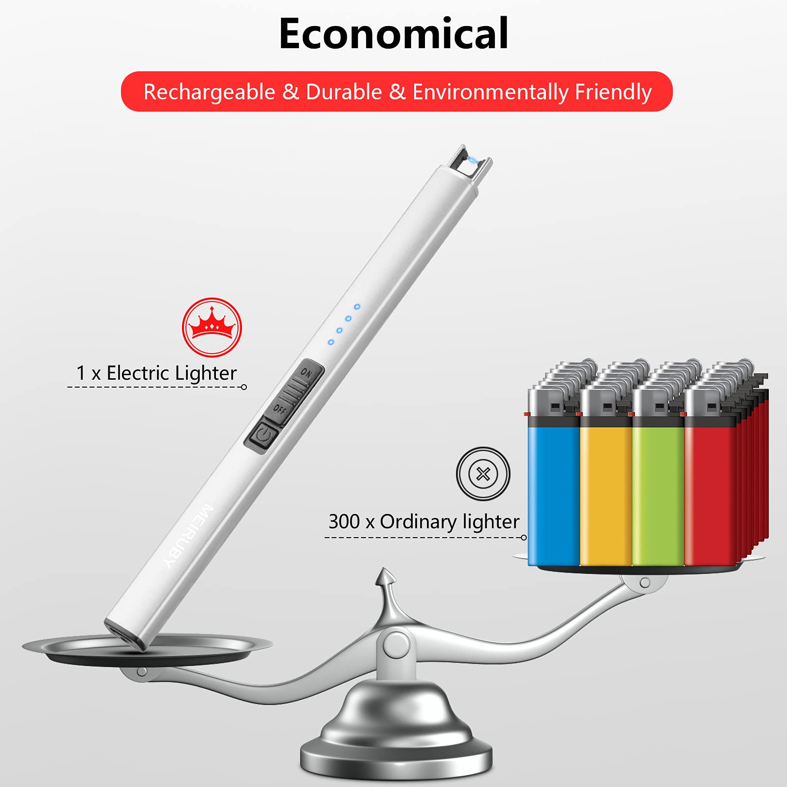 Rechargeable USB Electric Arc Lighter - Windproof Flameless Lighter for Candles, Camping, BBQ & Gifts (Silver) | Perfect for Birthday, Mother's Day, Women's Day - Great Gift for Women, Mom, Wife & Men