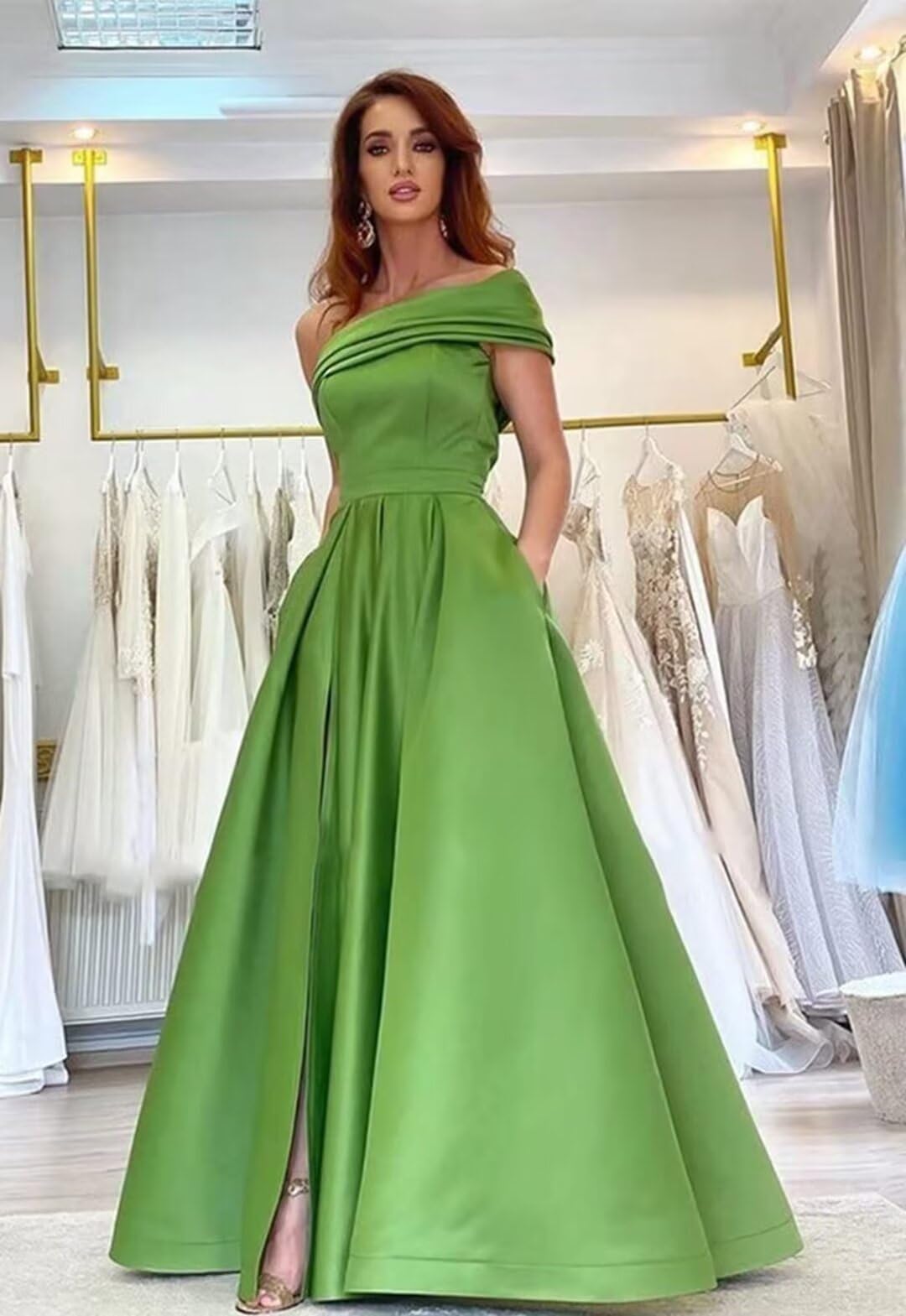 Elegant A-Line Satin Prom Dress for Women - Off Shoulder One-Shoulder Neck Formal Gown, Sleeveless Long Evening Dress for Homecoming, Wedding, Party & Special Occasions
