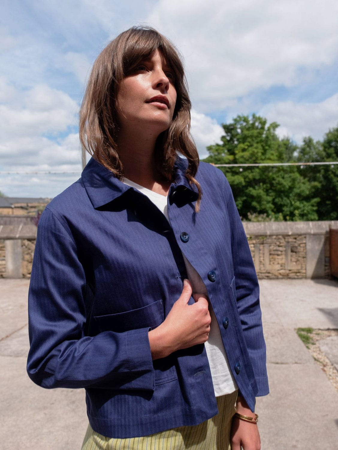 Corinne Women's Cotton Utility Jacket - Lightweight Indigo Denim Workwear Jacket for Casual Outfits & Outdoor Adventures