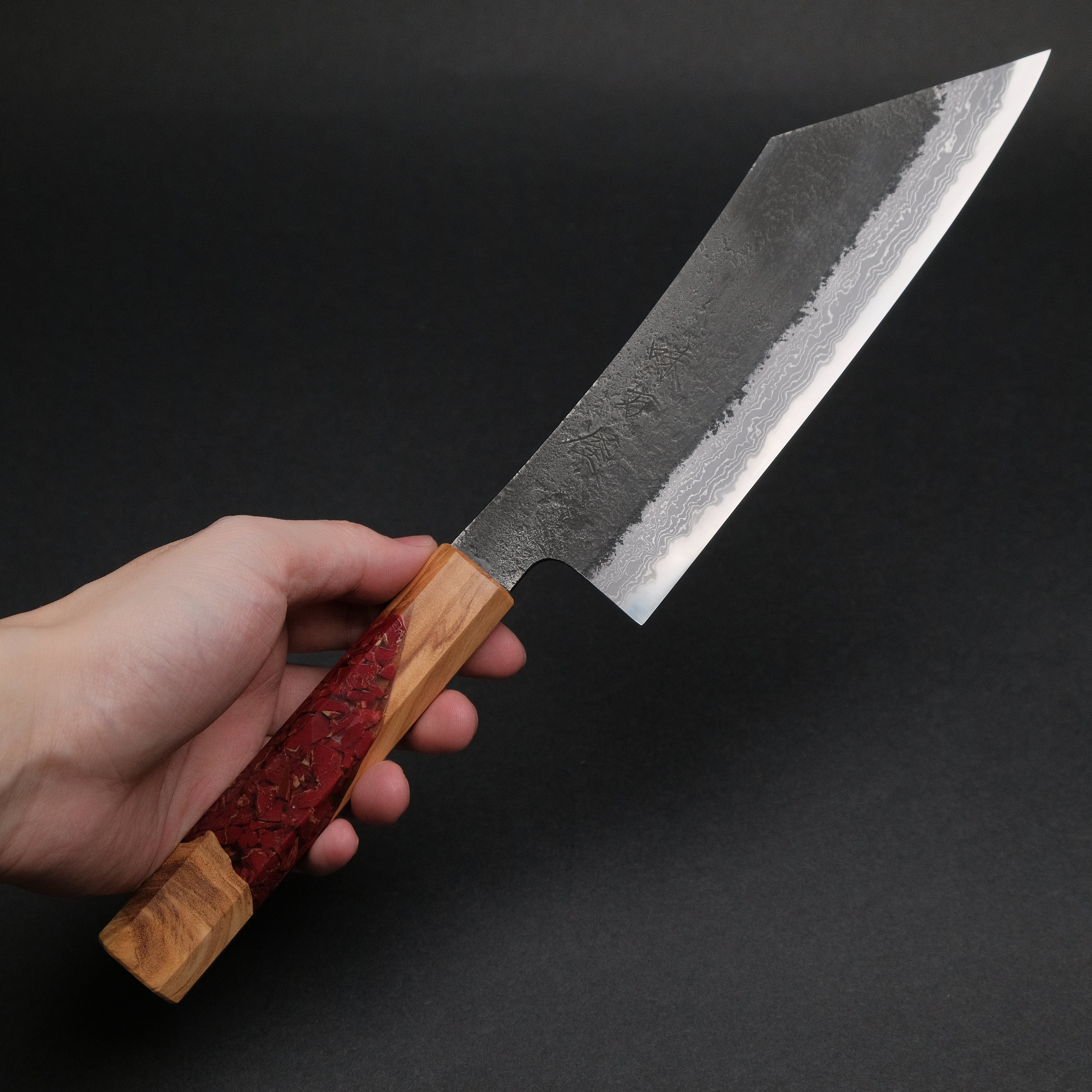 Premium Ajikataya White #2 Nashiji Damascus Hakata 180mm Chef Knife with Olive Wood TQRPV Handle (#57) - Perfect for Sushi, Sashimi & Precision Kitchen Tasks