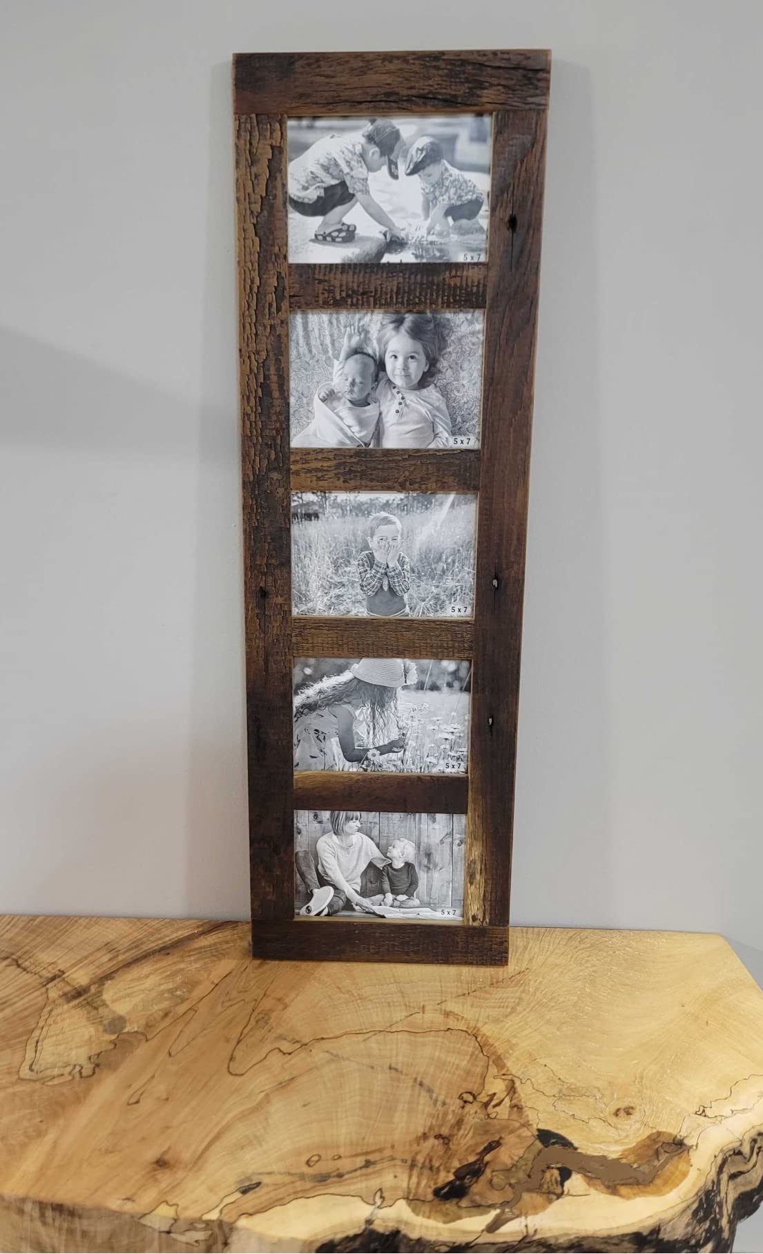 Rustic Reclaimed Barnwood Multi-Opening Photo Frame - 5x7 Floating Wall Collage Frame for Family Pictures - Perfect for Living Room, Bedroom & Farmhouse Decor