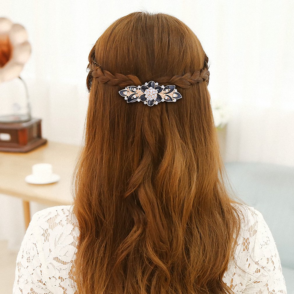 Giwotu Women's Barrettes - Colorful Enamel Flower Hair Clips with Crystal Rhinestones | Fashion Hair Accessories for Women & Girls | Perfect for Weddings, Parties & Daily Styling (Black)