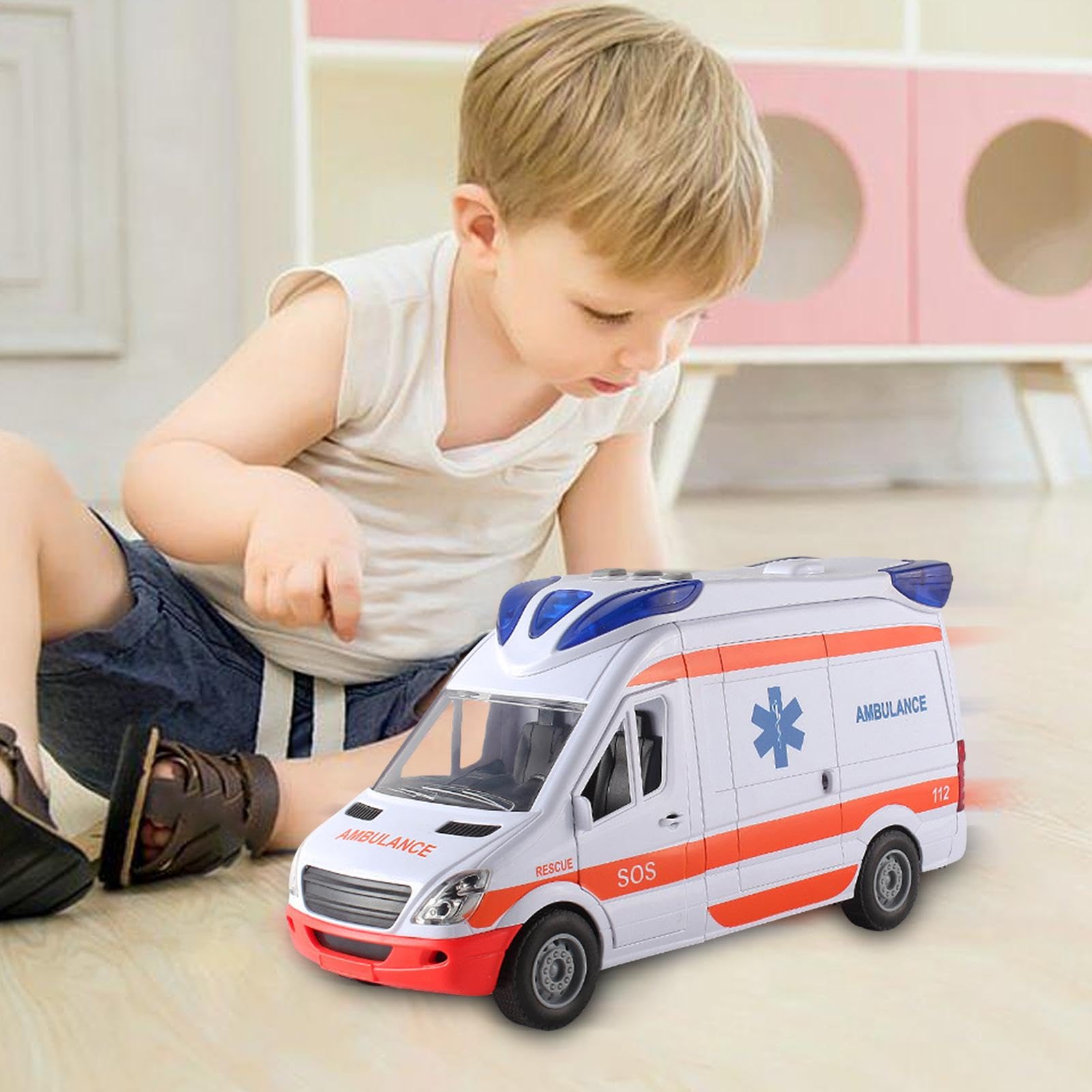 Ambulance Toy Car with Lights & Sound - Rescue Vehicle Play Set for Kids, Boys & Girls | Includes Stretcher & Play House | Perfect for Pretend Play, Emergency Role Play & Learning Scenarios
