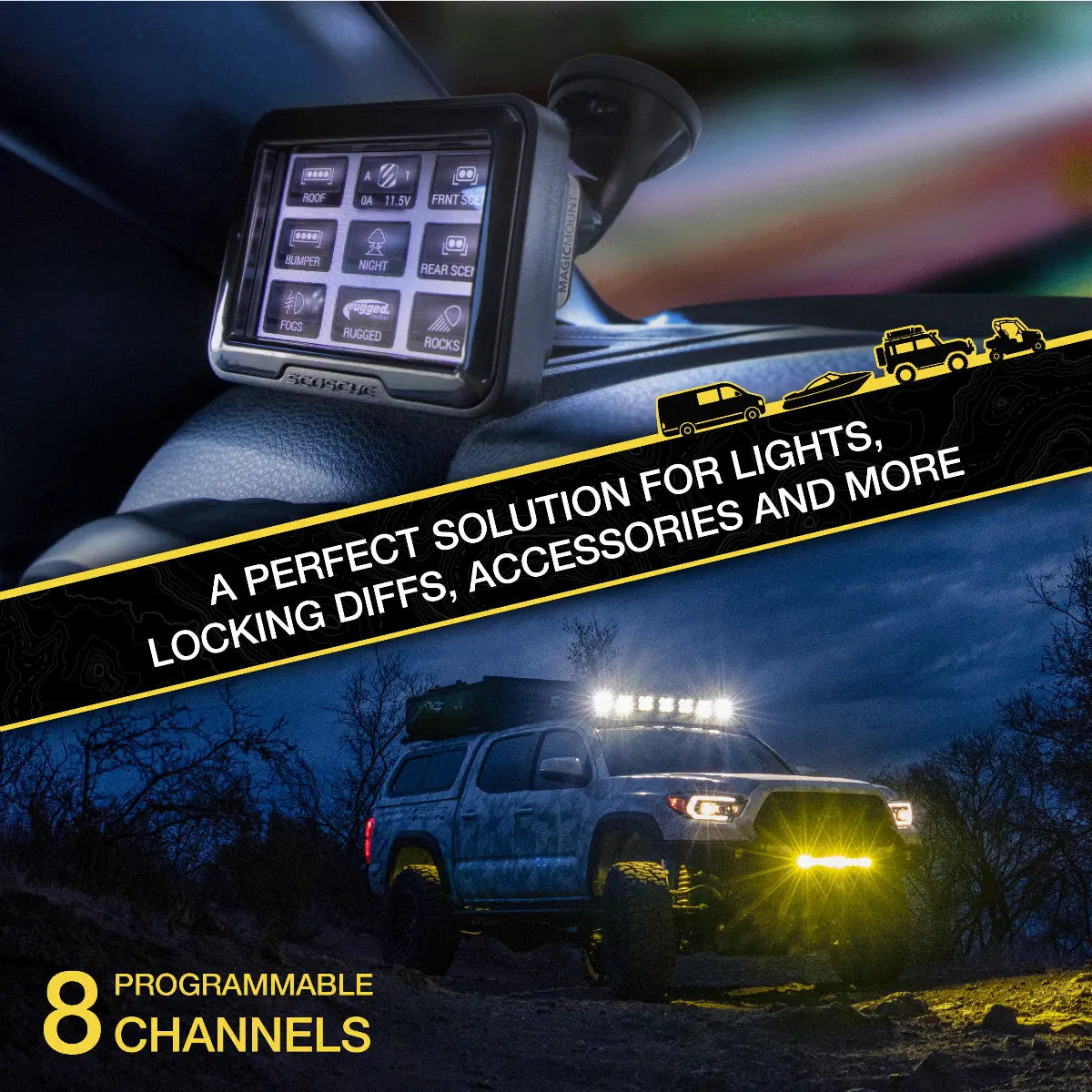 Scosche M8RIX Power Management System with Touchscreen Control Panel – Smart Car Audio & Charging Solution for Vehicles, Boats & RVs