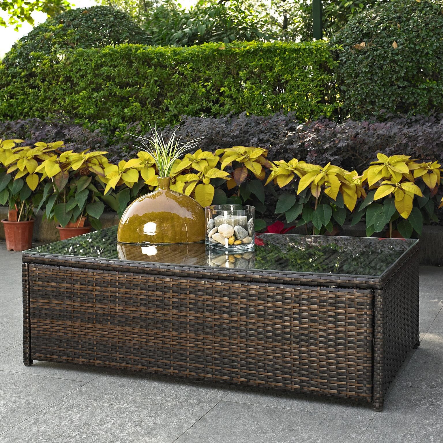 Crosley Palm Harbor All-Weather Wicker Outdoor Coffee Table - Weather-Resistant Rattan Patio Furniture for Deck, Porch, Garden - Perfect for Outdoor Relaxation & Entertaining