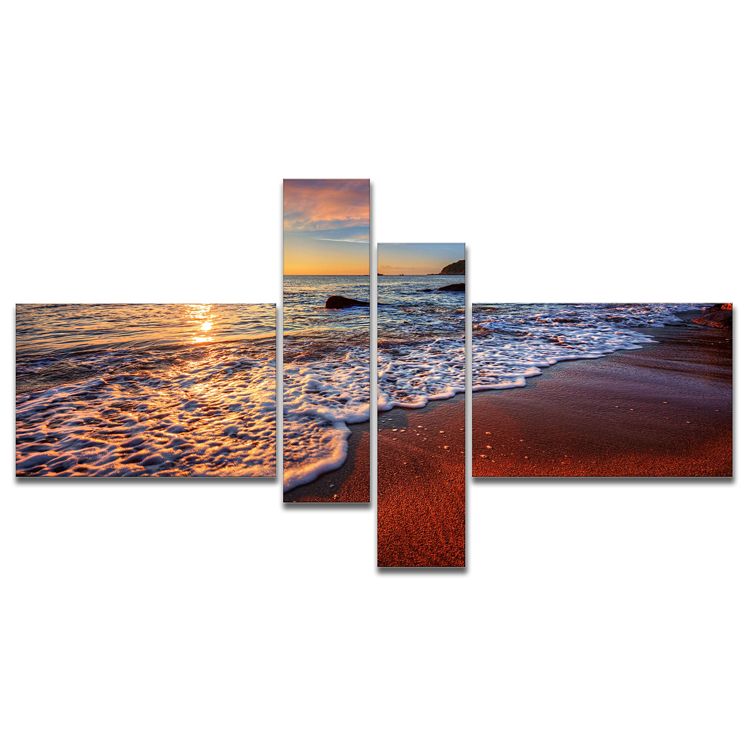 DesignArt Stunning Ocean Beach at Sunset - Seashore Canvas Wall Art Print for Living Room, Bedroom & Office Decor