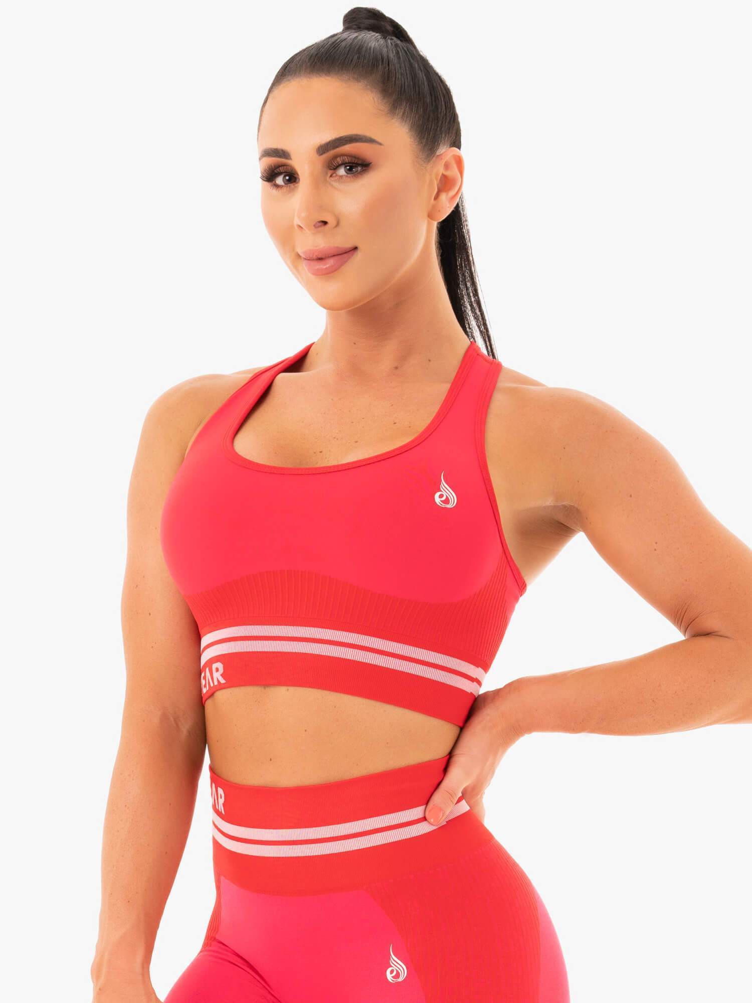 Freestyle Seamless Longline Sports Bra for Women - High Support Workout Top - Red - Perfect for Yoga, Running & Gym