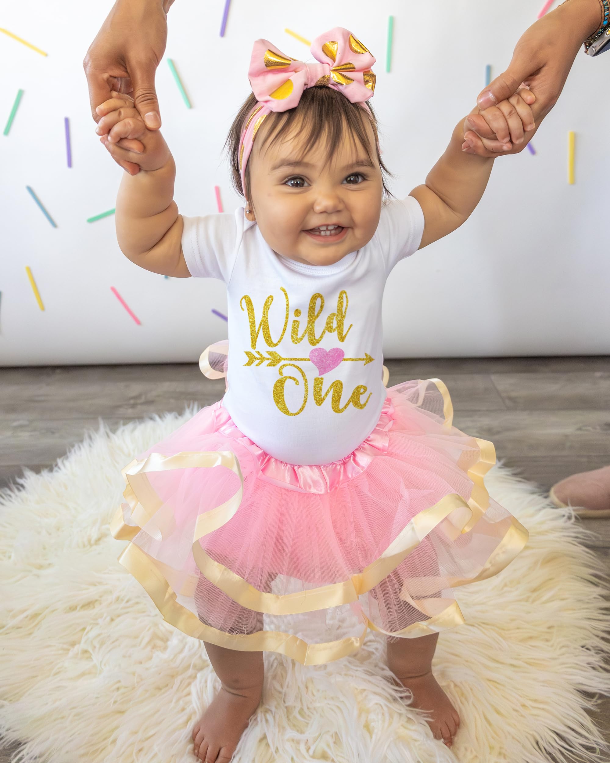 Luke and Lulu Wild One 1st Birthday Outfit for Girls - Leopard Print & Pink Gold Tutu Dress - Perfect for First Birthday Photos, Party Celebrations & Special Occasions