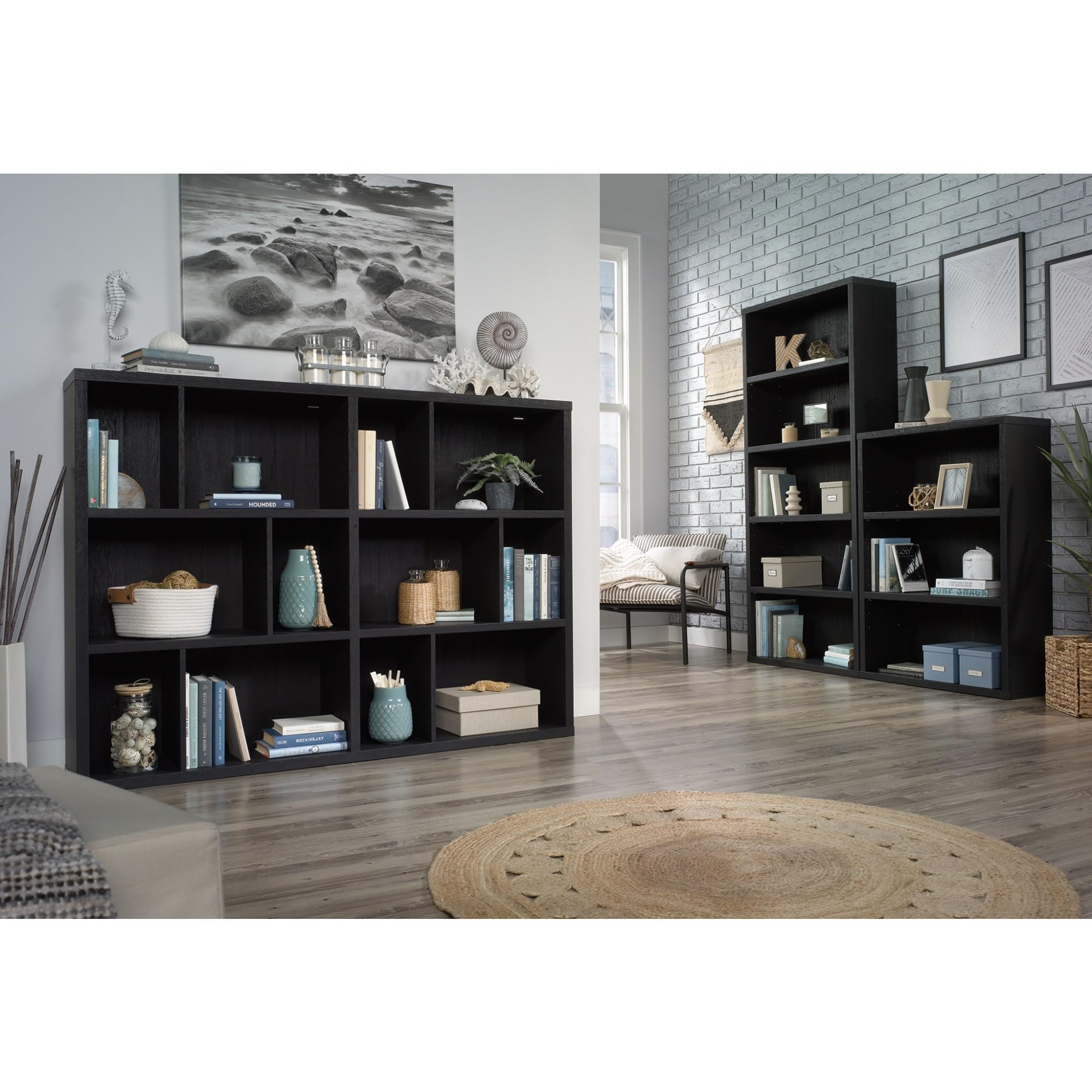 Sauder Modular Cube Storage Bookcase - Raven Oak Finish, Display Shelf for Books, Toys & Home Decor - Perfect for Living Room, Office & Kids Room Organization
