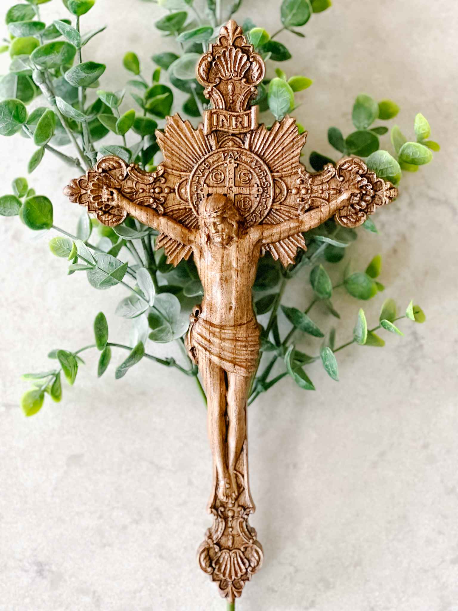Hand Carved Wooden Crucifix - Religious Wall Decor for Home, Church & Prayer - Perfect for Easter, Christmas & Spiritual Gifting