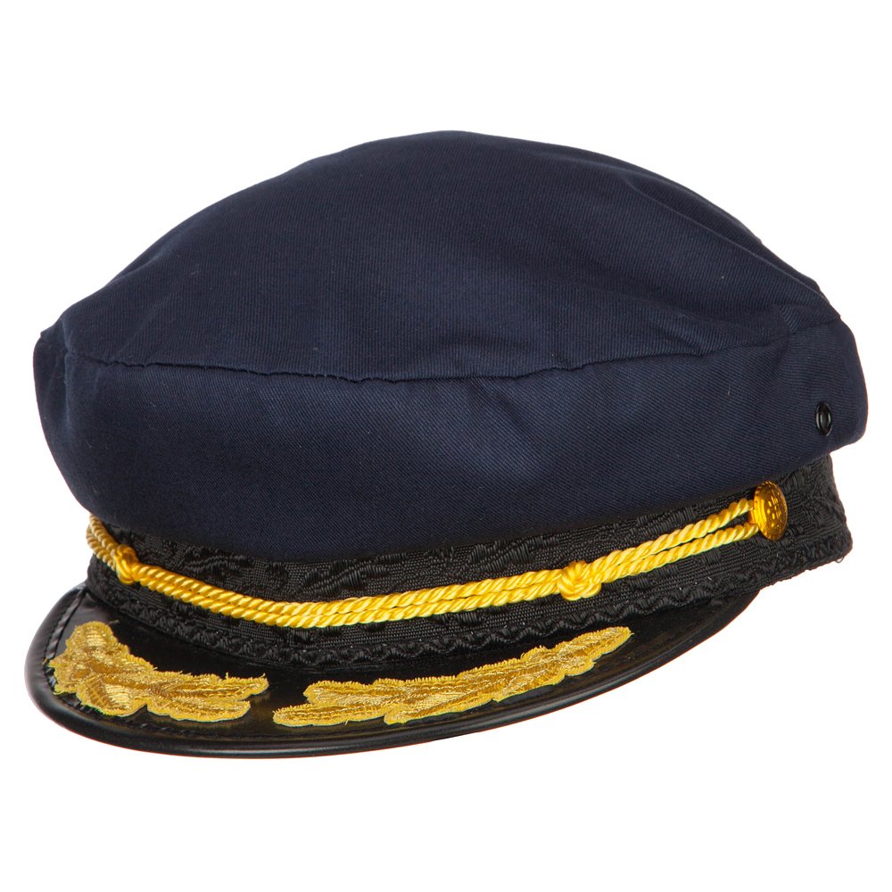 e4Hats.com Adjustable Cotton Captain Hat for Men & Women - Navy Blue & White Striped Vintage Style - Perfect for Sailing, Fishing, Nautical Parties & Costumes