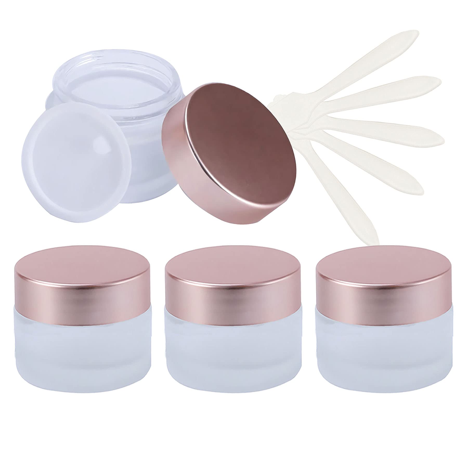 4 Pack 30ml Empty Frosted Glass Cosmetic Jars with Rose Lids - Refillable Face Cream Containers for Creams, Lotions, Lip Balm, Makeup & Skincare Samples | Perfect for Travel, Home Storage & DIY Beauty Products
