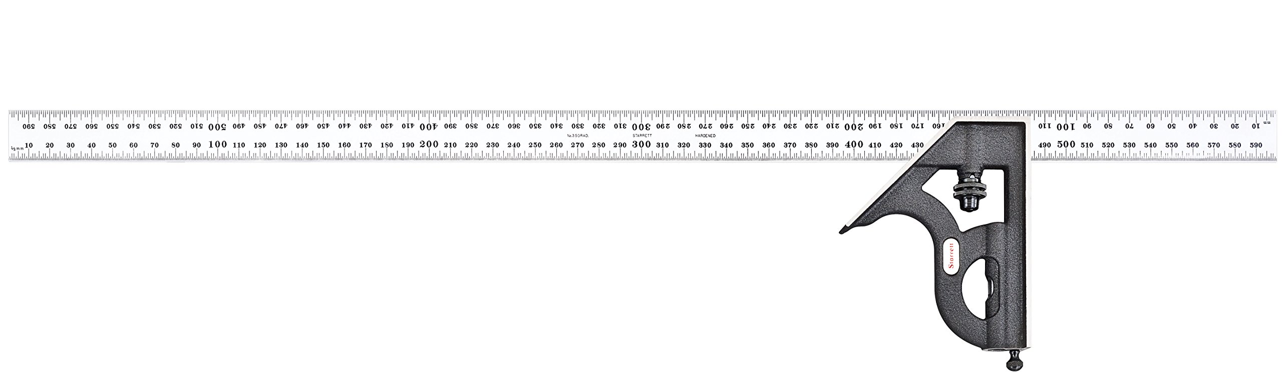 Starrett C11MH-600 24-Inch Cast Iron Combination Square with Satin Chrome Blade - Precision Measuring Tool for Woodworking, Metalworking & DIY Projects - Black Wrinkle Finish (600mm/24