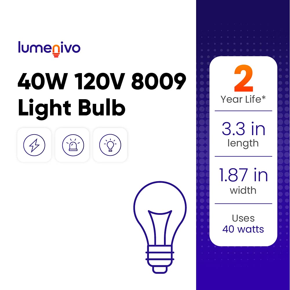 Lumenivo 8009 40W 120V High Temperature Light Bulb - 4 Pack Replacement for Refrigerator, Oven, Microwave & Household Appliances - Perfect for Kitchen, Laundry Room & Garage Lighting