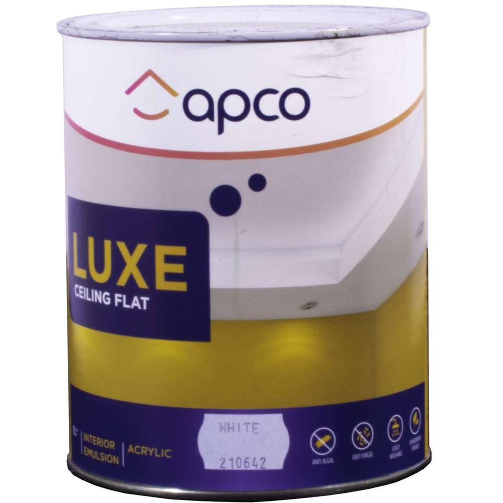 Apco Luxe Flat White Acrylic Ceiling Paint - 1 Liter for Smooth, Matte Finish - Perfect for Living Rooms, Bedrooms & Interior Ceilings