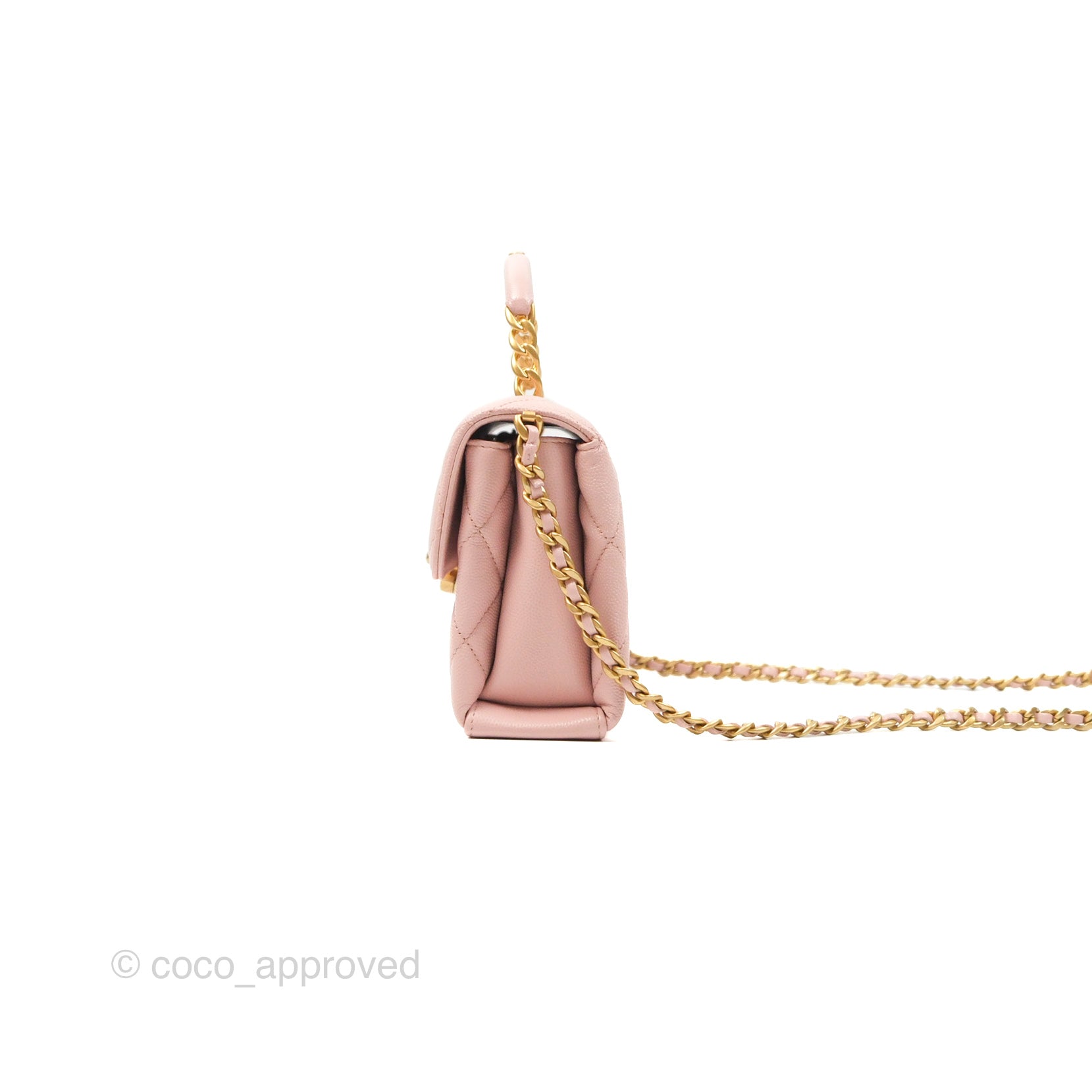 Chanel Carry Me Top Handle Flap Bag Pink Caviar Leather with Aged Gold Hardware - Perfect for Date Night & Special Occasions