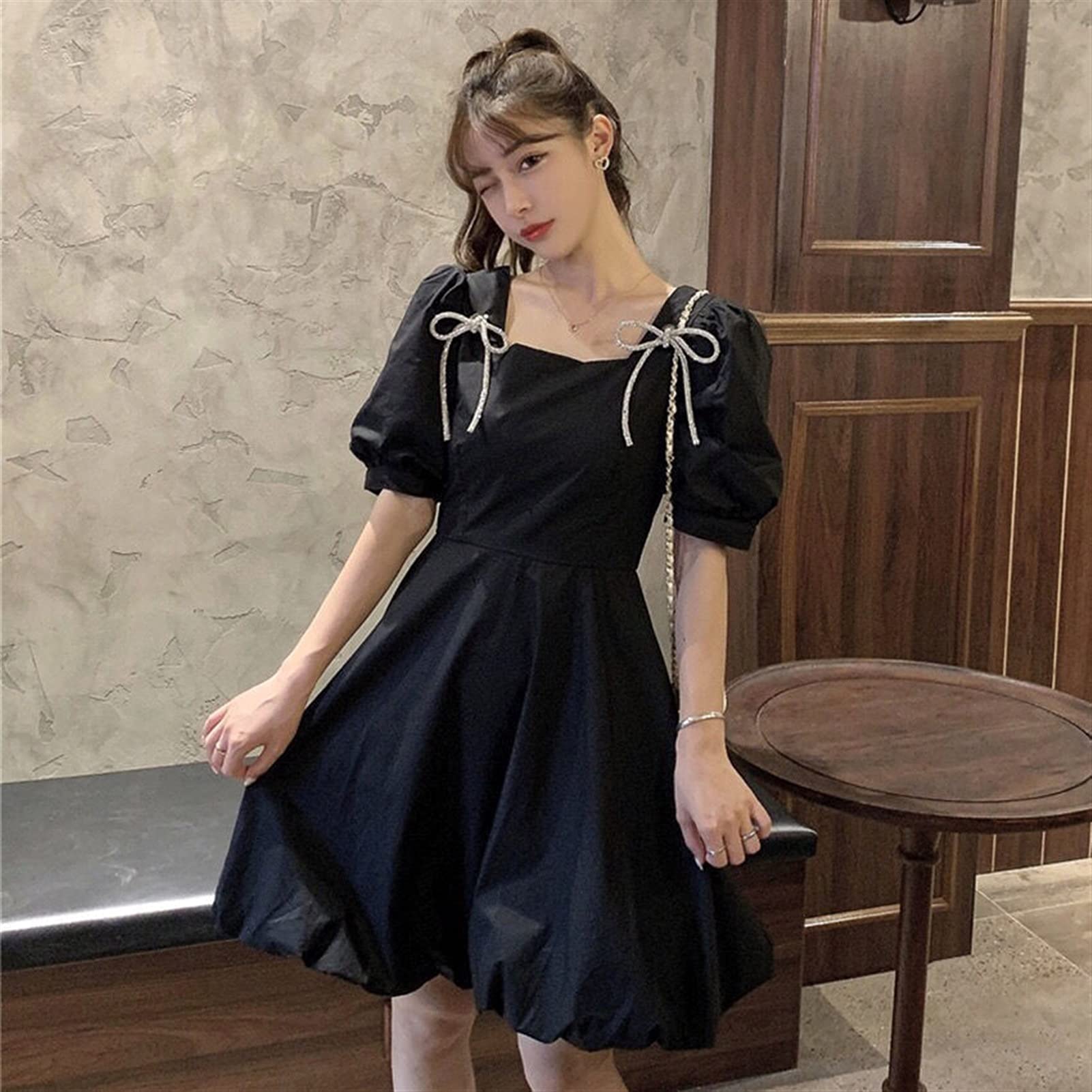 Elegant White Mini Dress for Women with Puff Sleeves & Bows - Vintage Chiffon Fairy Dress for Parties, Weddings & Special Occasions