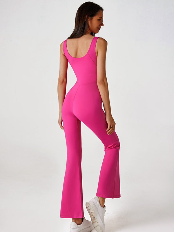 ZASUWA Women's High Waist Flare Jumpsuit with Zipper - Stylish Casual Romper for Summer Outfits, Beachwear & Party Dresses