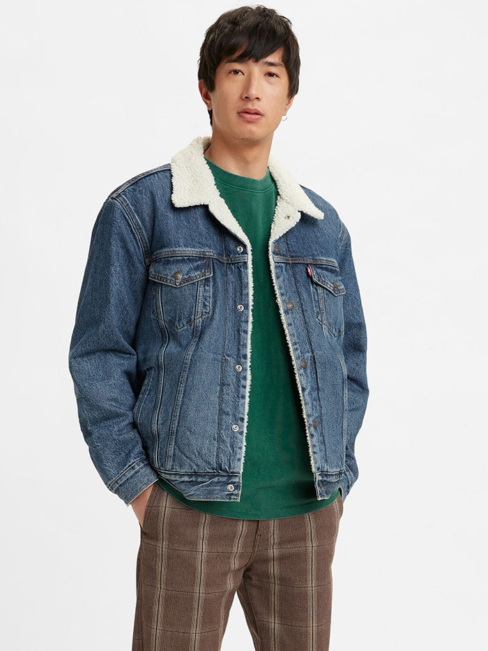 Levi's Men's Type 3 Sherpa Trucker Jacket - Medium Wash Denim Jacket for Men | Vintage Style Winter Coat for Casual Wear & Outdoor Activities