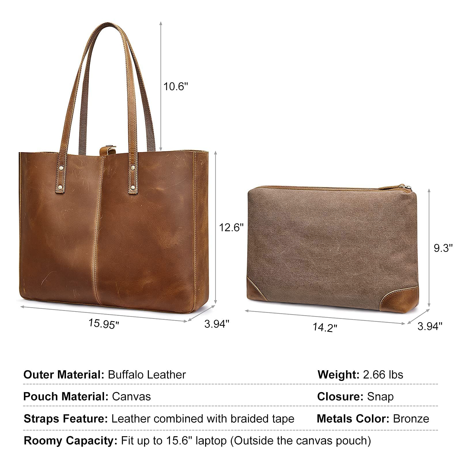 S-ZONE Genuine Leather Tote Bag for Women - Stylish Shoulder Handbag with Matching Crossbody Purse | Perfect for Work, Travel & Everyday Use