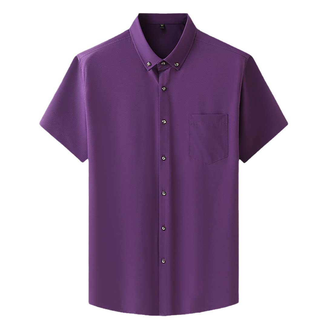 Men's Summer Short Sleeve Dress Shirt - Solid Color Professional Business Casual Shirt with Elastic Comfort | Office Wear, Outdoor Activities & Smart Casual Outfits
