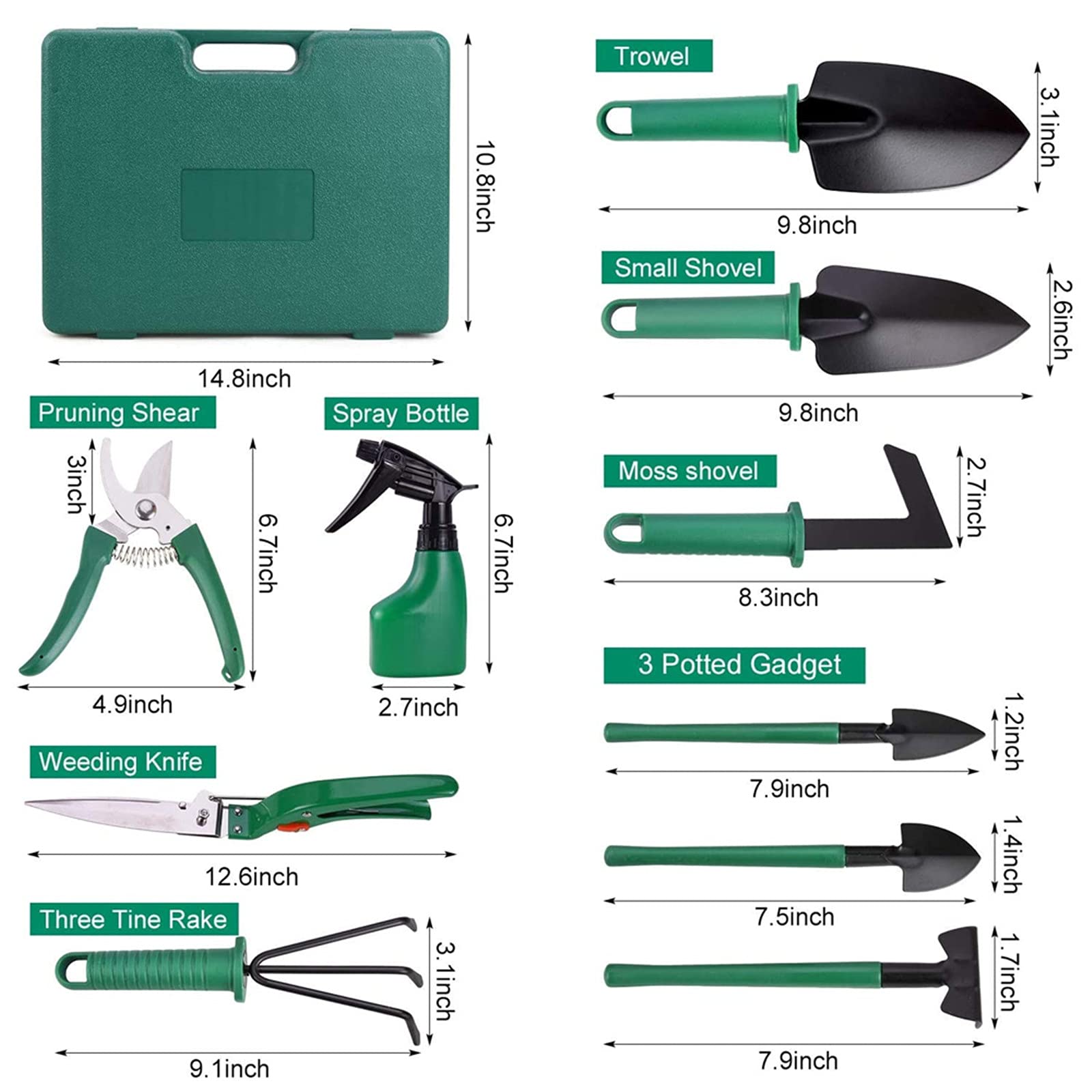 10-Piece Stainless Steel Heavy Duty Garden Tool Set with Organizer Case - Durable Gardening Tools for Planting, Weeding & Landscaping (Perfect for Home Gardens, Flower Beds & Outdoor Projects)