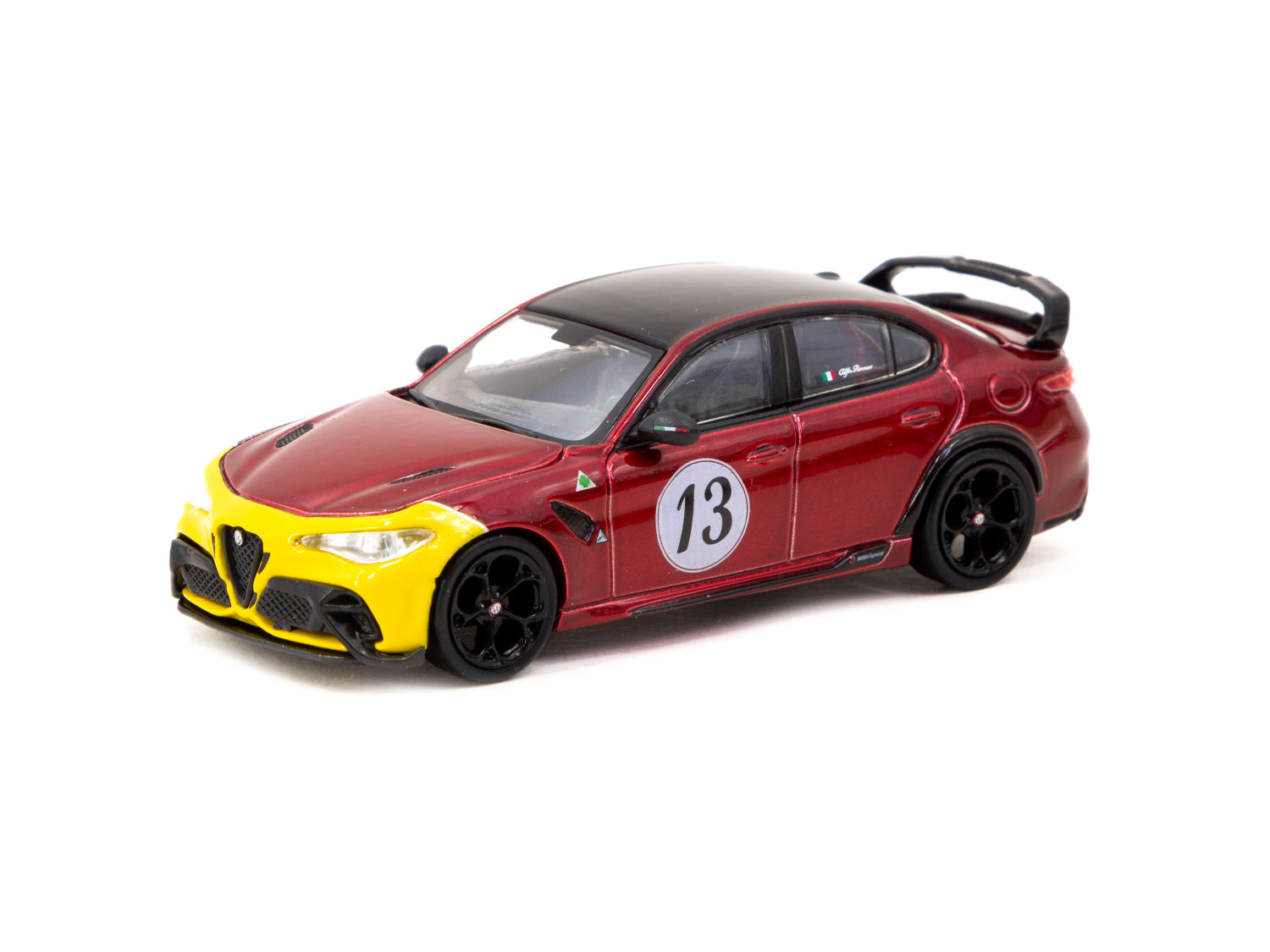 Tarmac Works 1/64 Scale Alfa Romeo Giulia GTAm Diecast Model Car - Red & Yellow Limited Edition (Mijo Exclusive GLOBAL64) - Perfect for Collectors & Racing Enthusiasts Display