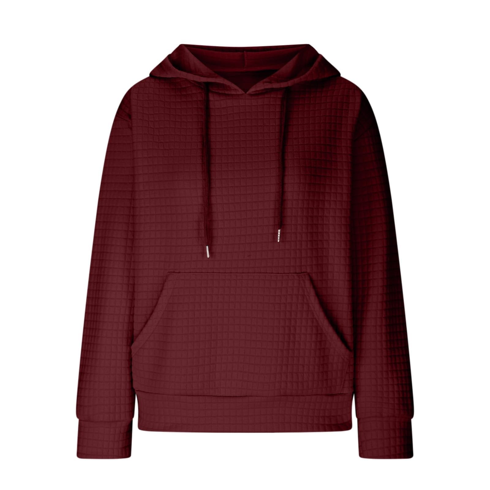 Women's Waffle Knit Hoodie 2024 - Cozy Fall Pullover with Drawstring & Pocket | Casual Long Sleeve Sweatshirt for Autumn Outings, Coffee Dates & Weekend Errands