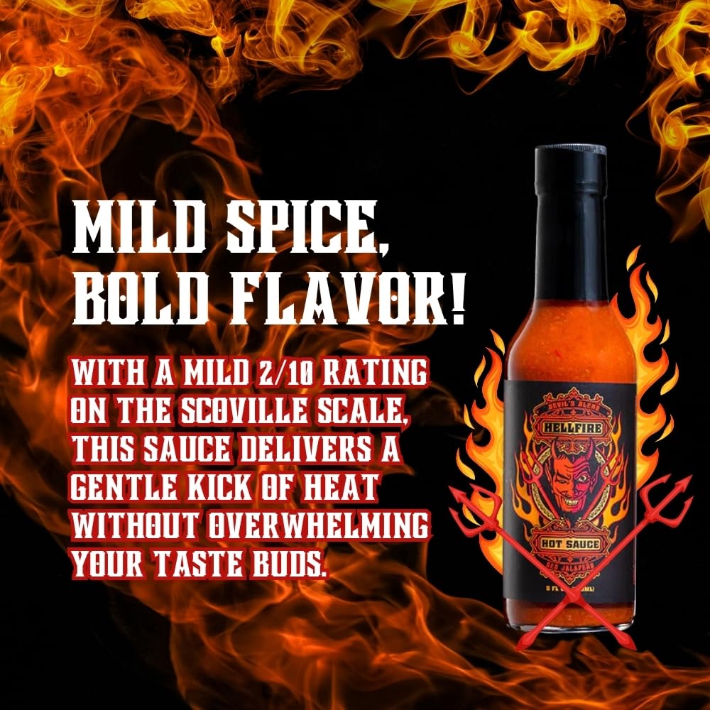 **Hellfire Devil's Blend Red Jalapeno Hot Sauce – Award-Winning Gourmet Hot Sauce, Rich & Flavorful – 5 oz Bottle – Perfect for Tacos, Wings, Burgers & Spicy Food Lovers**