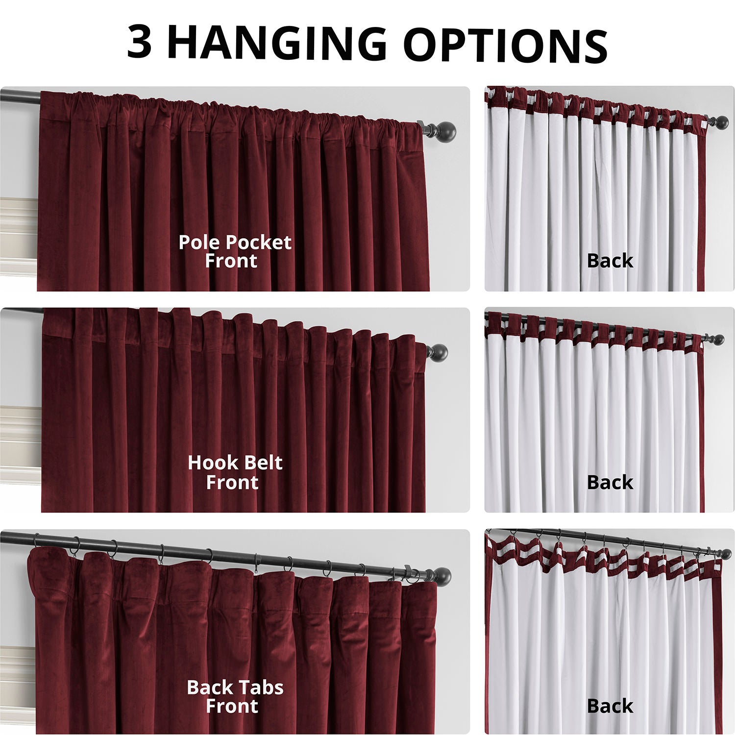 Burgundy Signature Extra Wide Velvet Blackout Curtains - Thermal Insulated Room Darkening Drapes for Bedroom, Living Room & Home Theater